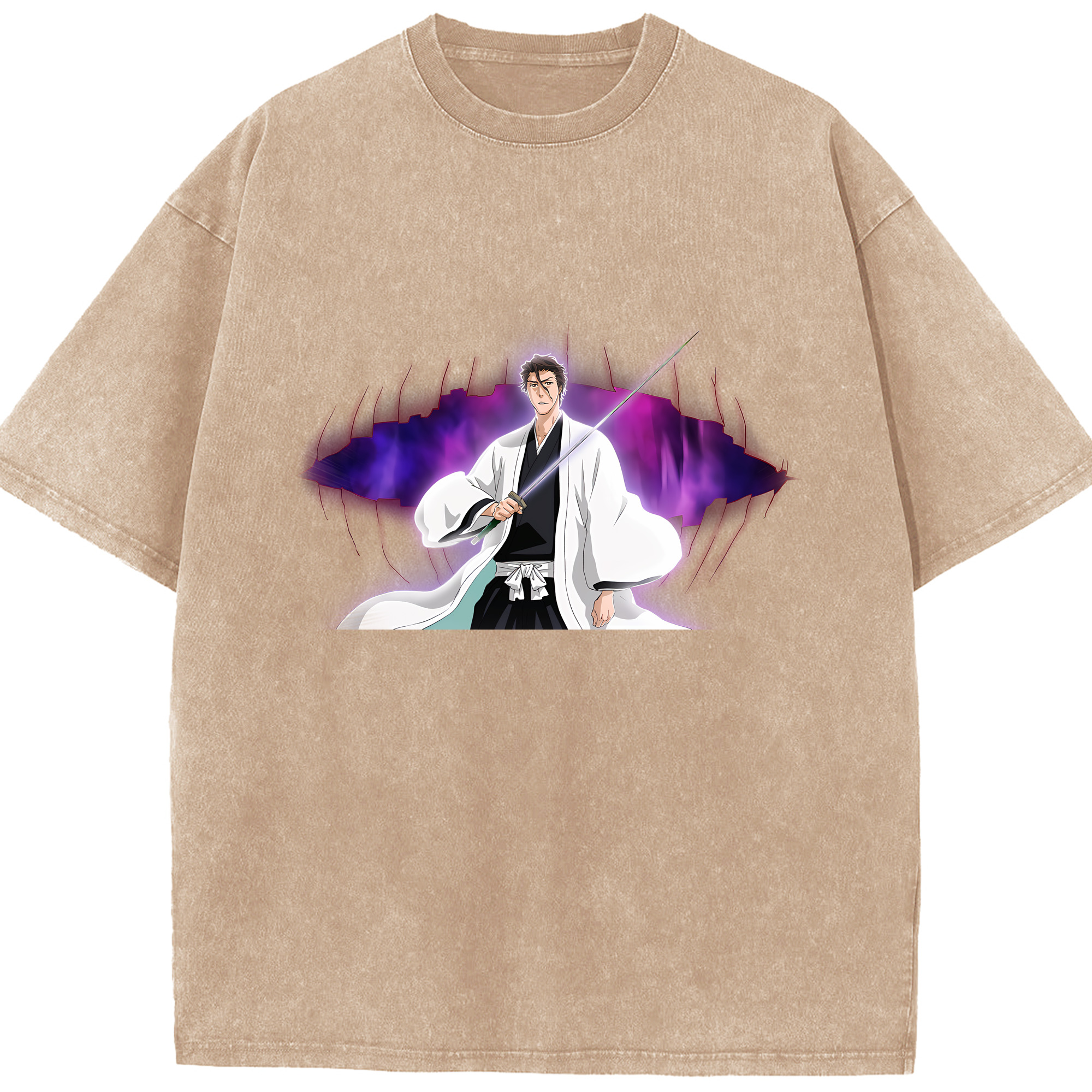 （画像用） ブリーチ 藍染 惣右介（あいぜん そうすけ） BLEACH Aizen Sousuke 綿100% ヴィンテージ風 半袖Tシャツ（フロントプリント）