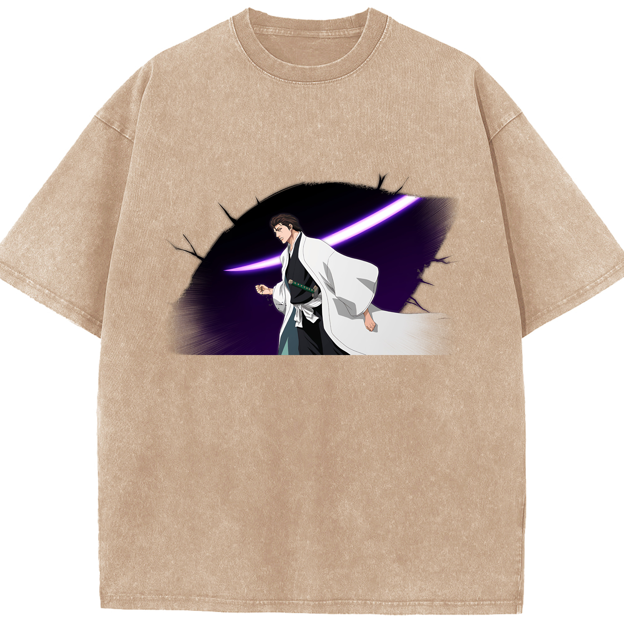 （画像用） ブリーチ 藍染 惣右介（あいぜん そうすけ） BLEACH Aizen Sousuke 綿100% ヴィンテージ風 半袖Tシャツ（フロントプリント）