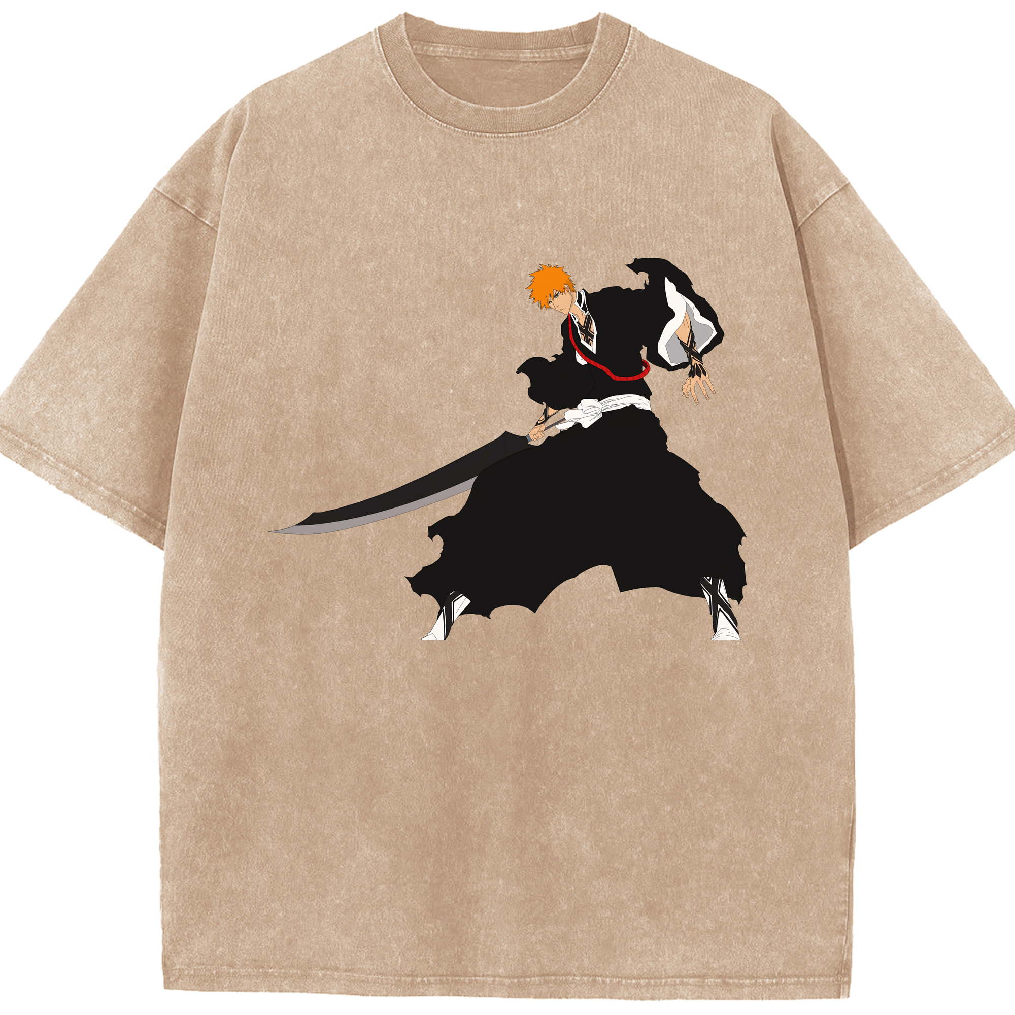 （画像用） ブリーチ 黒崎一護（くろさき いちご）BLEACH Kurosaki Ichigo 綿100% ヴィンテージ風 半袖Tシャツ（フロントプリント）