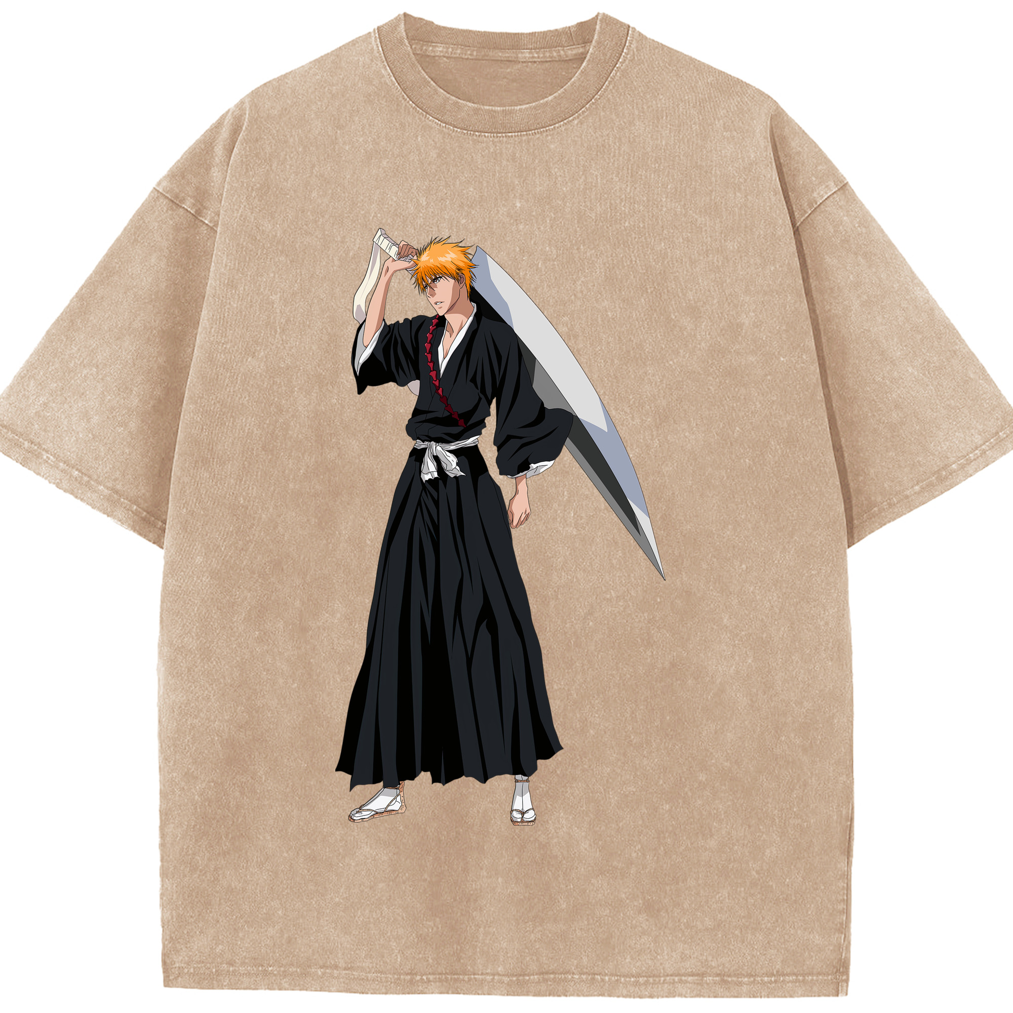 （画像用） ブリーチ 黒崎一護（くろさき いちご）BLEACH Kurosaki Ichigo 綿100% ヴィンテージ風 半袖Tシャツ（フロントプリント）