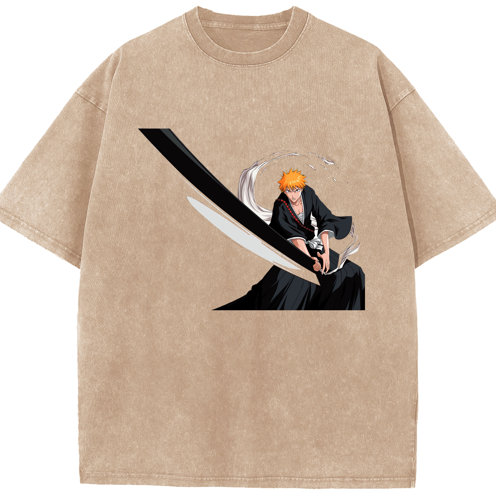 （画像用） ブリーチ 黒崎一護（くろさき いちご）BLEACH Kurosaki Ichigo 綿100% ヴィンテージ風 半袖Tシャツ（フロントプリント）