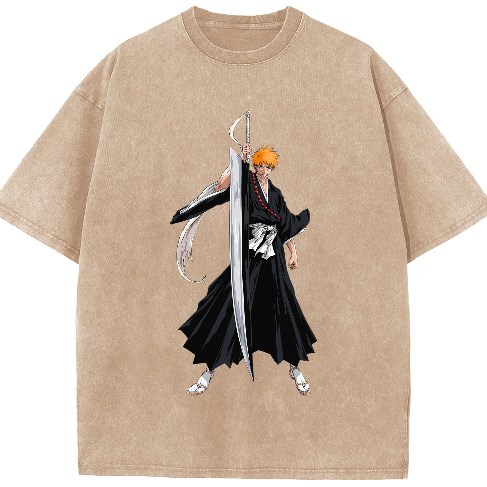 （画像用） ブリーチ 黒崎一護（くろさき いちご）BLEACH Kurosaki Ichigo 綿100% ヴィンテージ風 半袖Tシャツ（フロントプリント）
