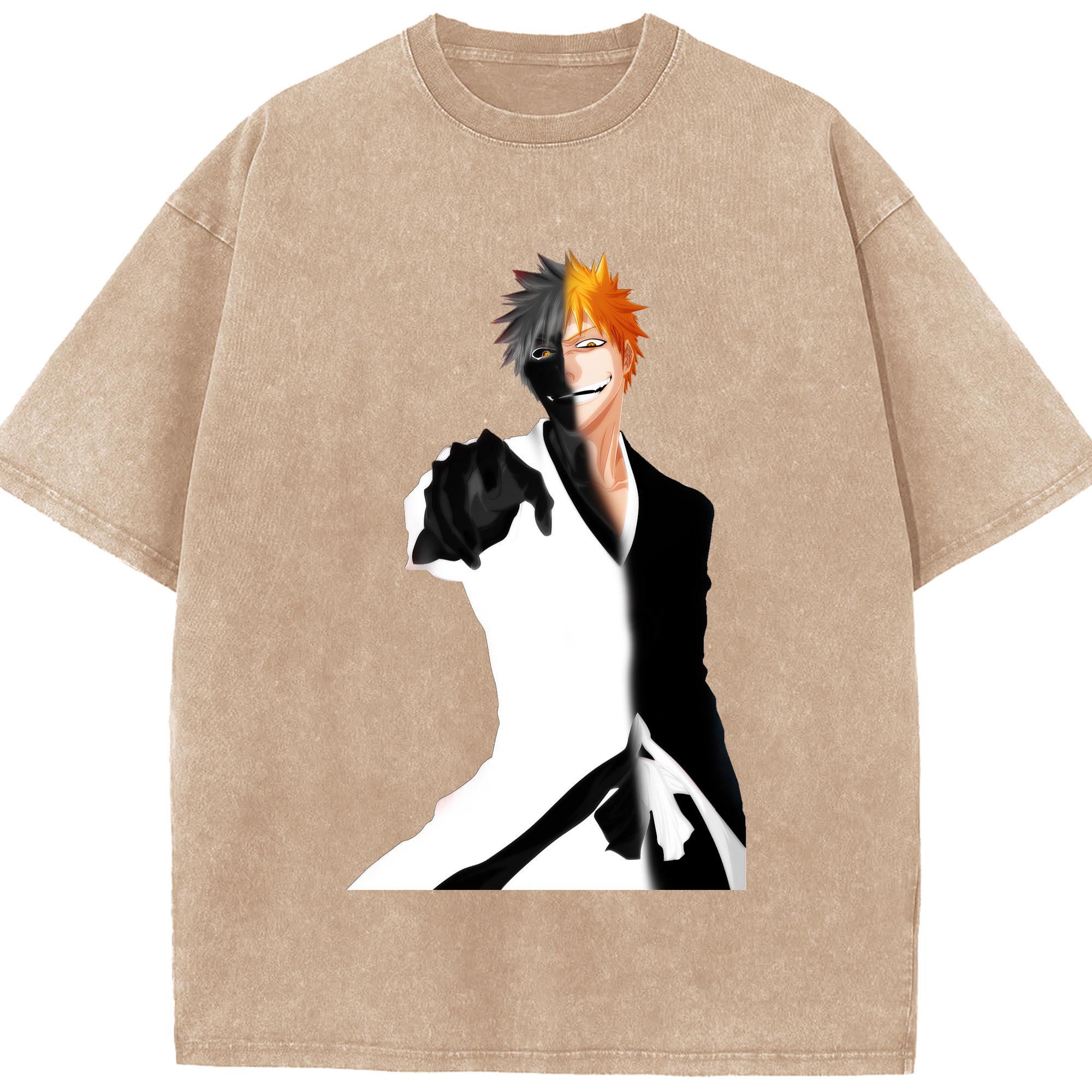 （画像用） ブリーチ 黒崎一護（くろさき いちご）BLEACH Kurosaki Ichigo 綿100% ヴィンテージ風 半袖Tシャツ（フロントプリント）