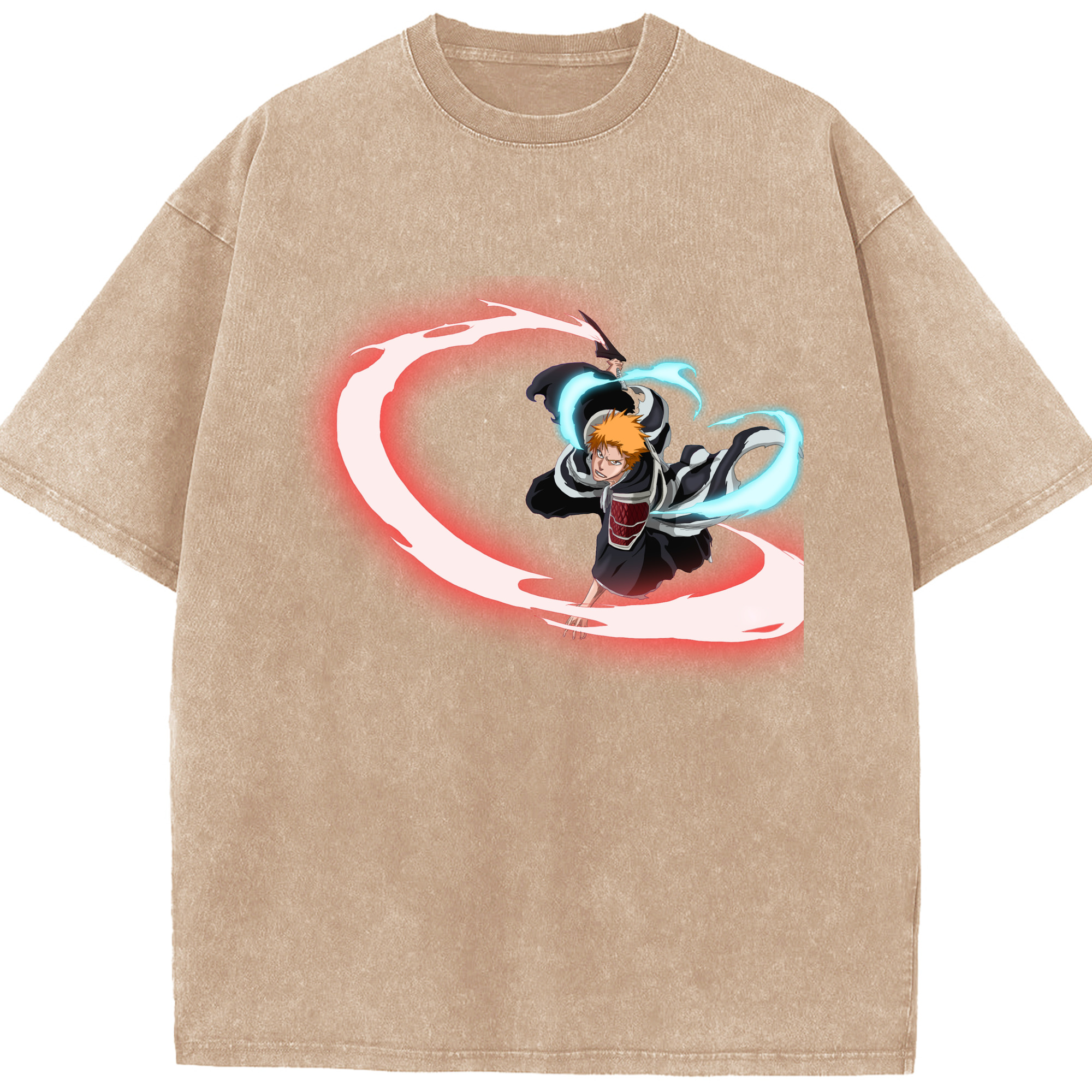 （画像用） ブリーチ 黒崎一護（くろさき いちご）BLEACH Kurosaki Ichigo 綿100% ヴィンテージ風 半袖Tシャツ（フロントプリント）