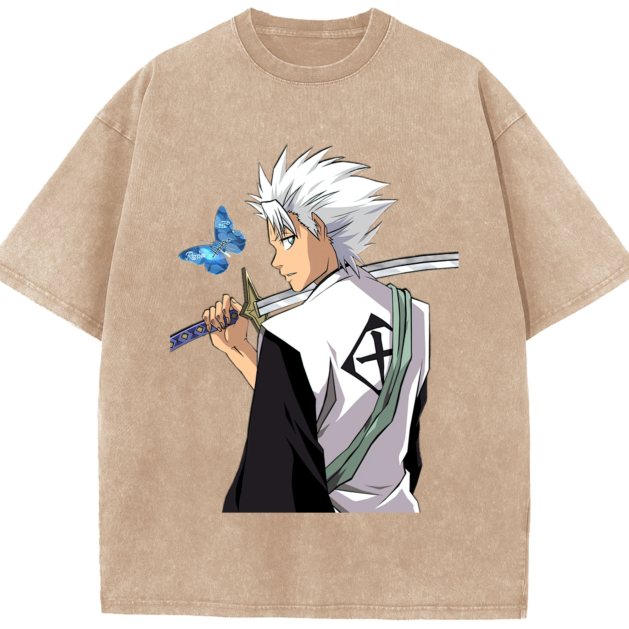 （画像用） ブリーチ 日番谷冬獅郎（ひつがや とうしろう） BLEACH Hitsugaya Toushirou 綿100% ヴィンテージ風 半袖Tシャツ（フロントプリント）