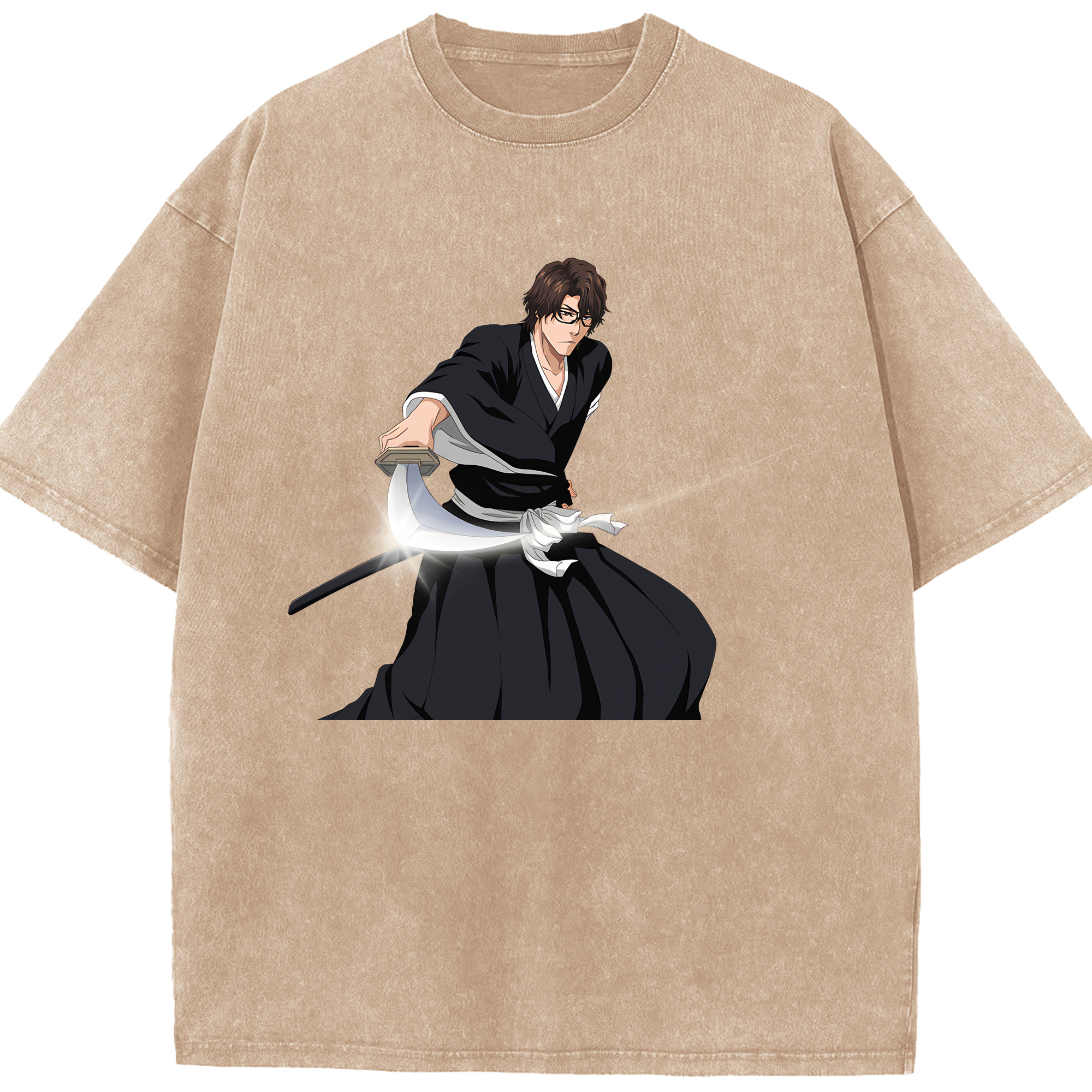 （画像用） ブリーチ 藍染 惣右介（あいぜん そうすけ） BLEACH Aizen Sousuke 綿100% ヴィンテージ風 半袖Tシャツ（フロントプリント）