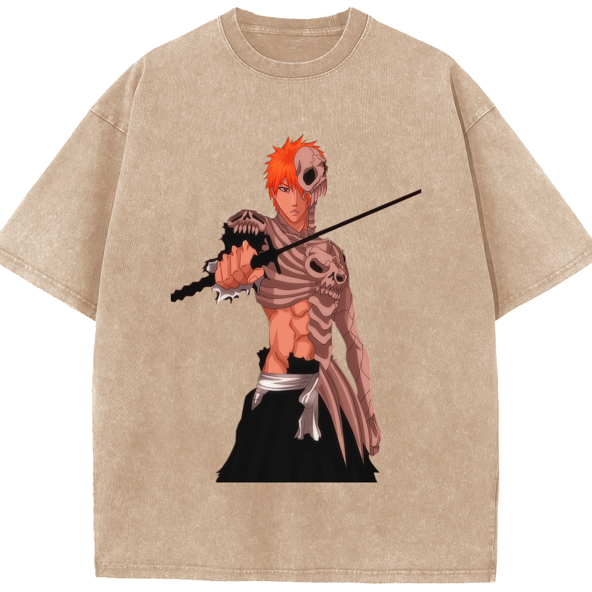 （画像用） ブリーチ 黒崎一護（くろさき いちご）BLEACH Kurosaki Ichigo 綿100% ヴィンテージ風 半袖Tシャツ（フロントプリント）