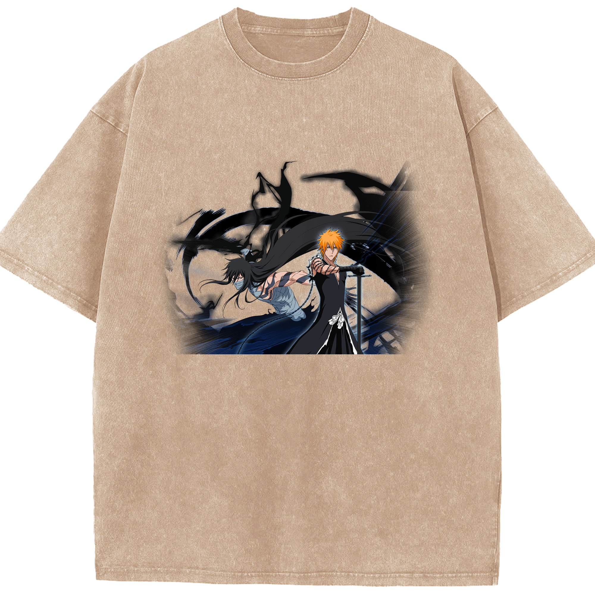 （画像用） ブリーチ 黒崎一護（くろさき いちご）BLEACH Kurosaki Ichigo 綿100% ヴィンテージ風 半袖Tシャツ（フロントプリント）