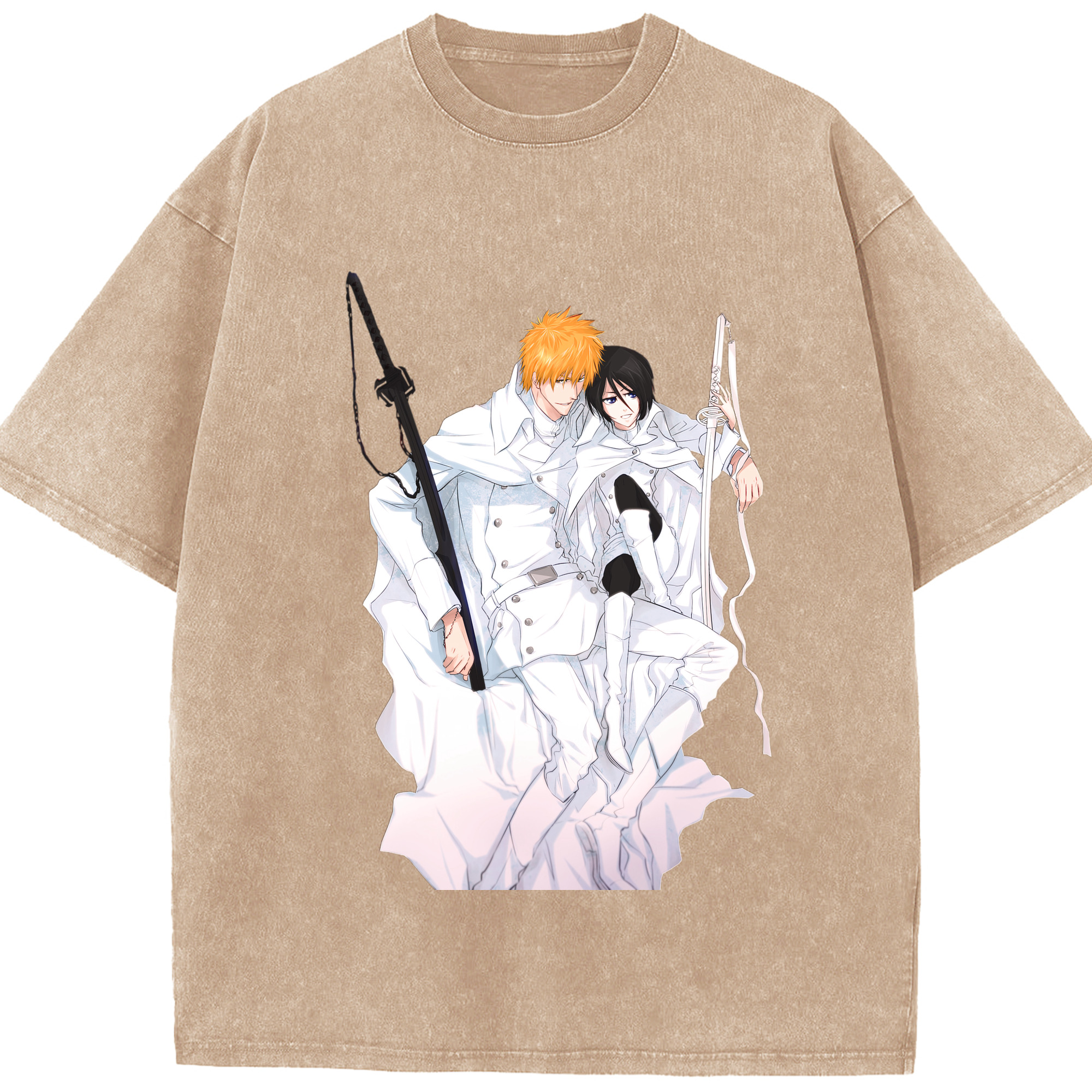 （画像用） ブリーチ 黒崎一護（くろさき いちご）BLEACH Kurosaki Ichigo 綿100% ヴィンテージ風 半袖Tシャツ（フロントプリント）