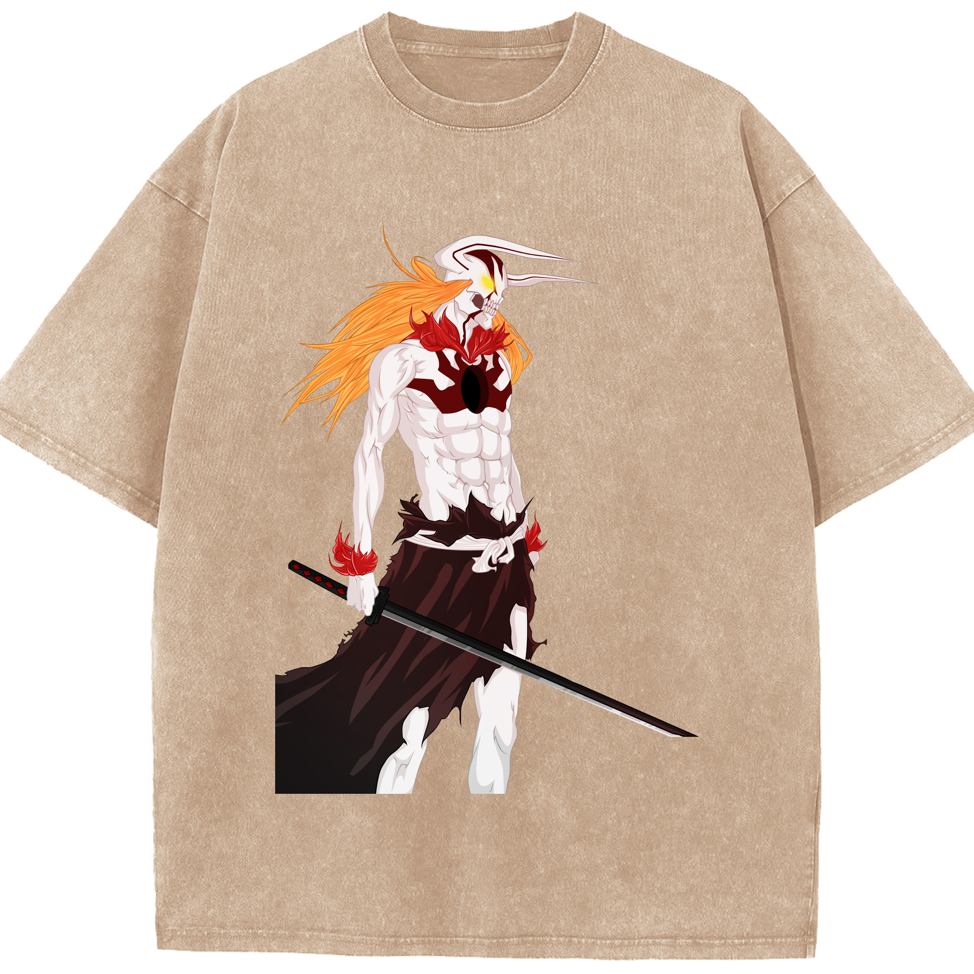 （画像用） ブリーチ 黒崎一護（くろさき いちご）BLEACH Kurosaki Ichigo 綿100% ヴィンテージ風 半袖Tシャツ（フロントプリント）