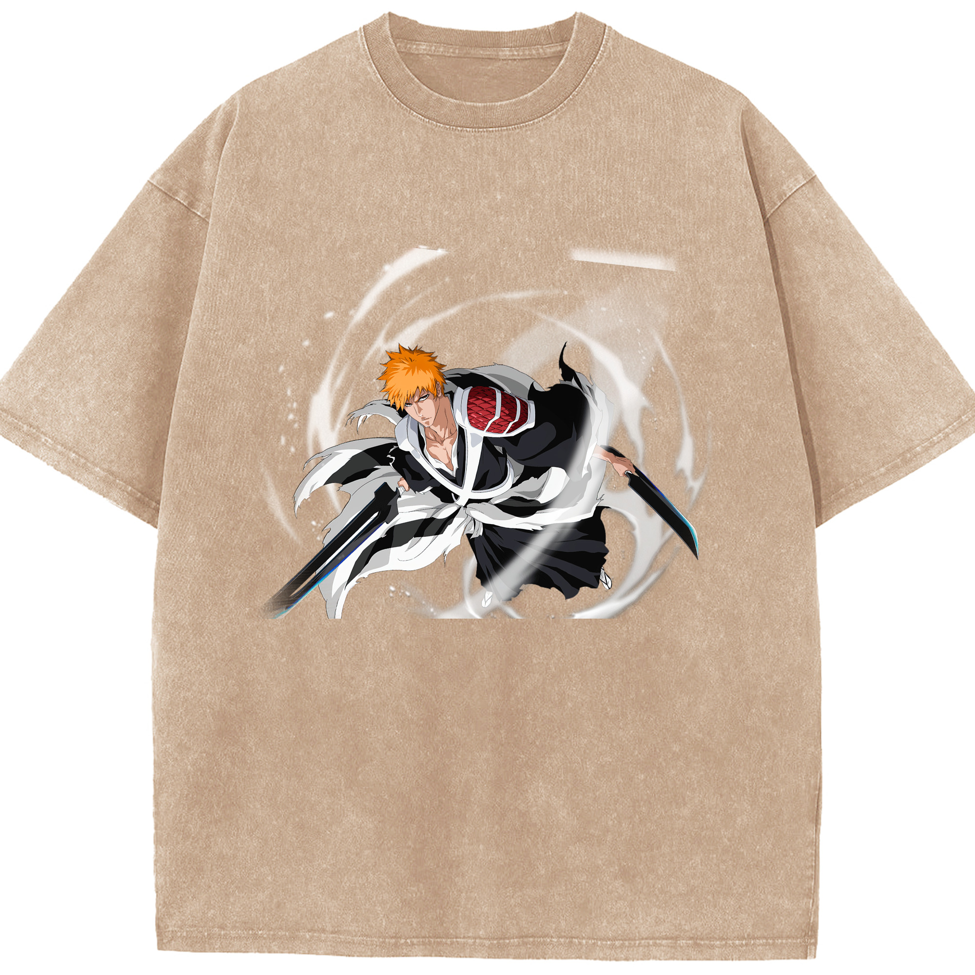 （画像用） ブリーチ 黒崎一護（くろさき いちご）BLEACH Kurosaki Ichigo 綿100% ヴィンテージ風 半袖Tシャツ（フロントプリント）