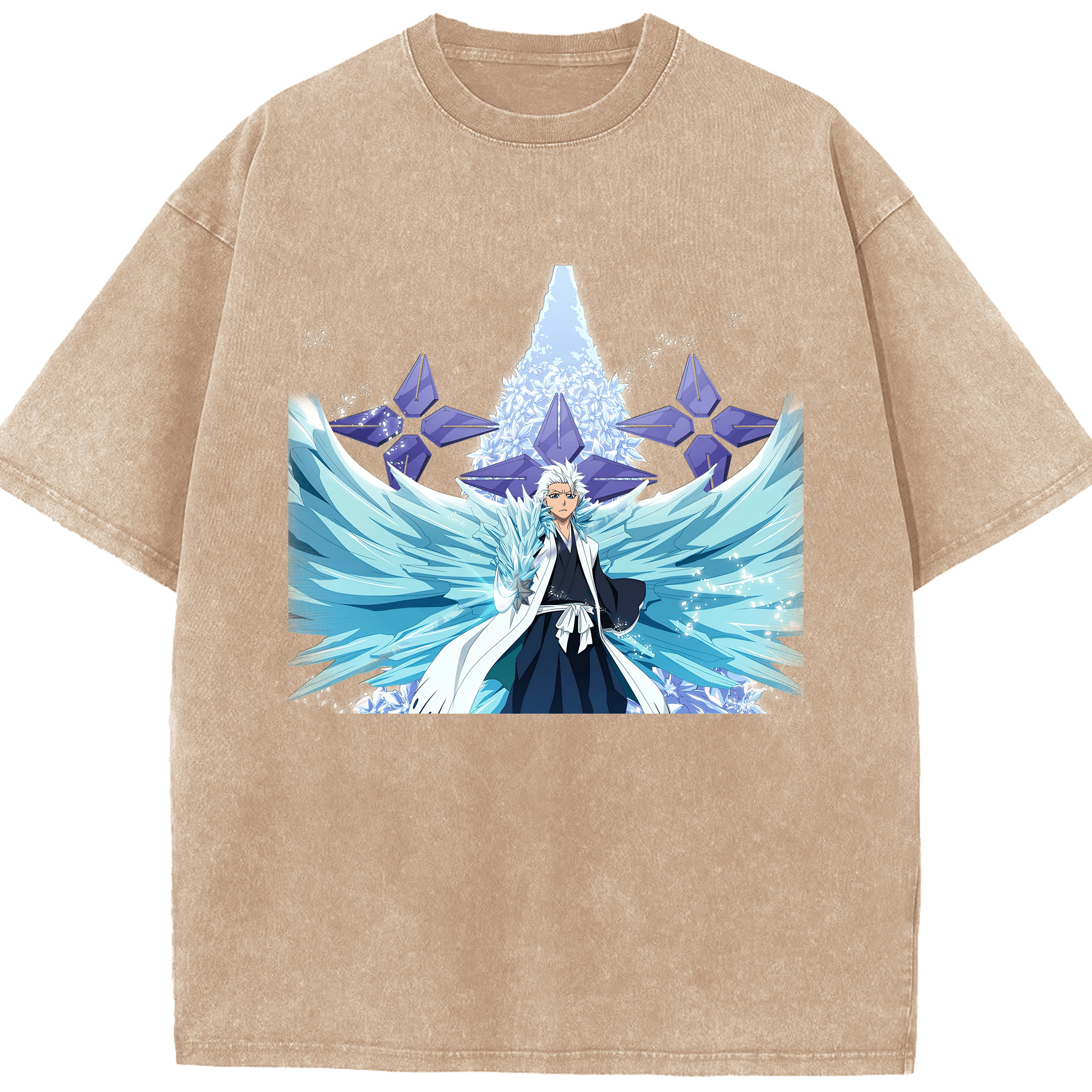 （画像用） ブリーチ 日番谷冬獅郎（ひつがや とうしろう） BLEACH Hitsugaya Toushirou 綿100% ヴィンテージ風 半袖Tシャツ（フロントプリント）