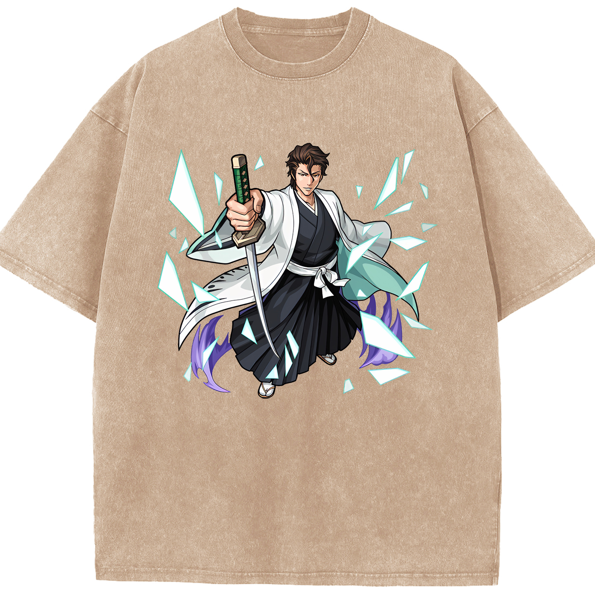 （画像用） ブリーチ 藍染 惣右介（あいぜん そうすけ） BLEACH Aizen Sousuke 綿100% ヴィンテージ風 半袖Tシャツ（フロントプリント）