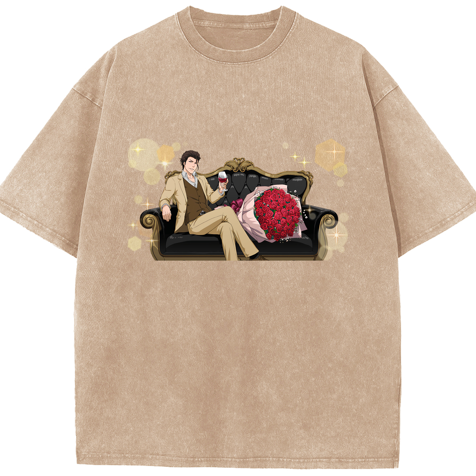 （画像用） ブリーチ 藍染 惣右介（あいぜん そうすけ） BLEACH Aizen Sousuke 綿100% ヴィンテージ風 半袖Tシャツ（フロントプリント）