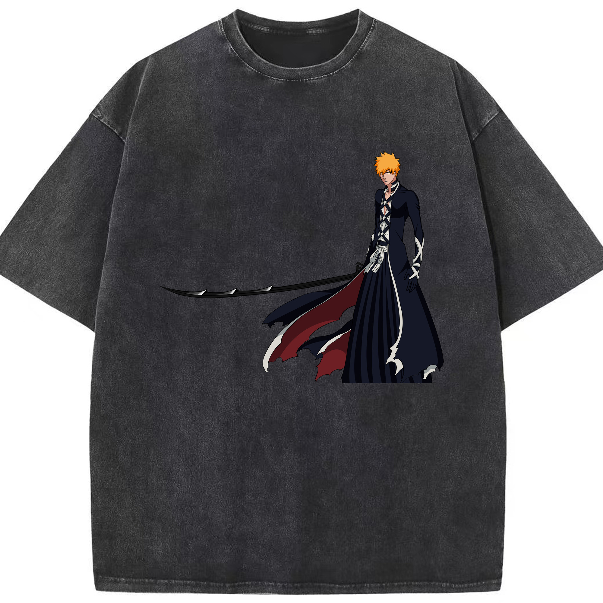 （画像用） ブリーチ 黒崎一護（くろさき いちご）BLEACH Kurosaki Ichigo 綿100% ヴィンテージ風 半袖Tシャツ（フロントプリント）