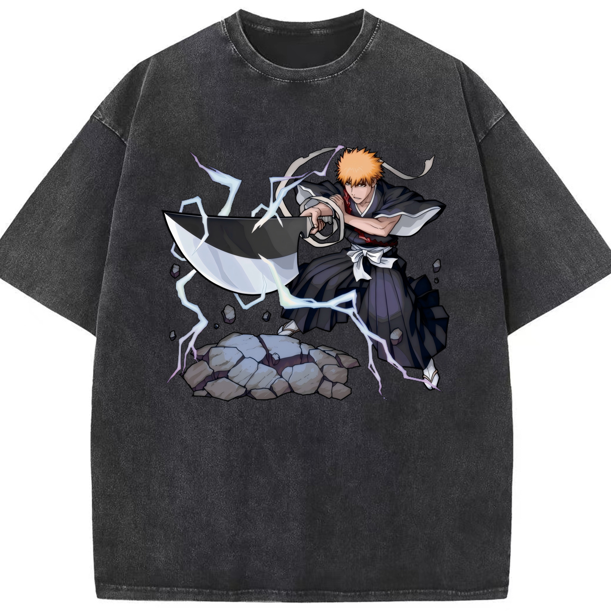 （画像用） ブリーチ 黒崎一護（くろさき いちご）BLEACH Kurosaki Ichigo 綿100% ヴィンテージ風 半袖Tシャツ（フロントプリント）