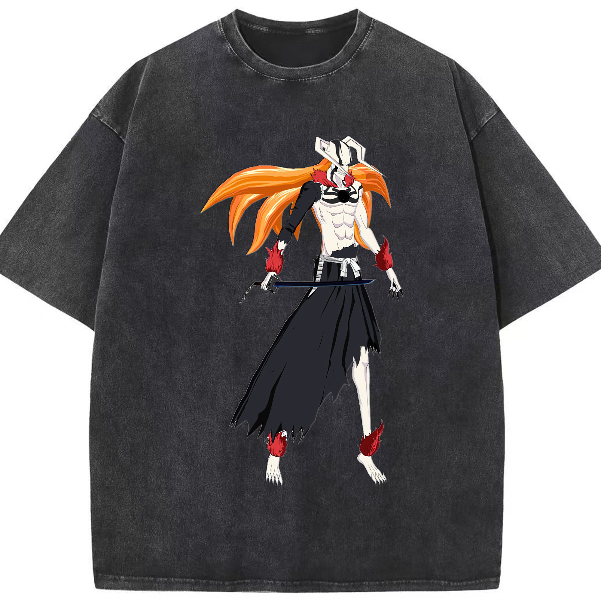 （画像用） ブリーチ 黒崎一護（くろさき いちご）BLEACH Kurosaki Ichigo 綿100% ヴィンテージ風 半袖Tシャツ（フロントプリント）