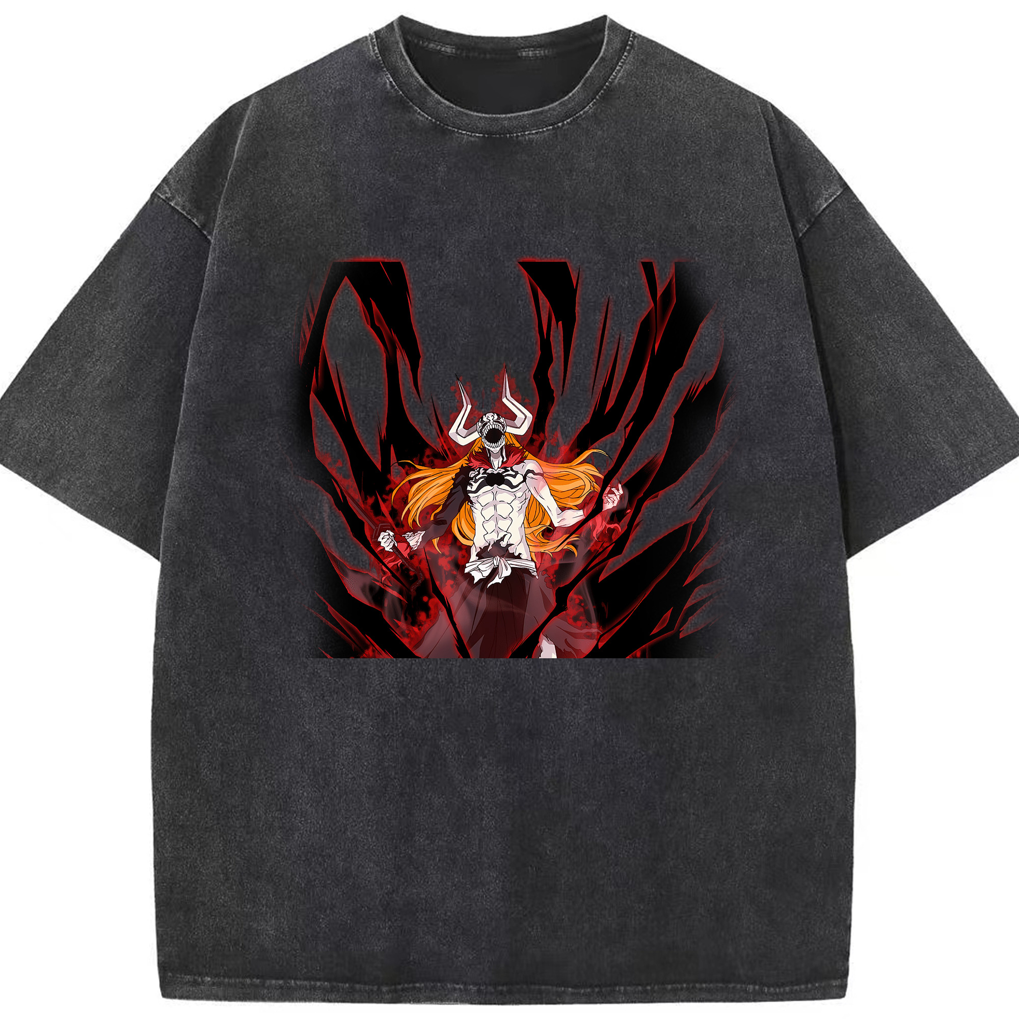 （画像用） ブリーチ 黒崎一護（くろさき いちご）BLEACH Kurosaki Ichigo 綿100% ヴィンテージ風 半袖Tシャツ（フロントプリント）