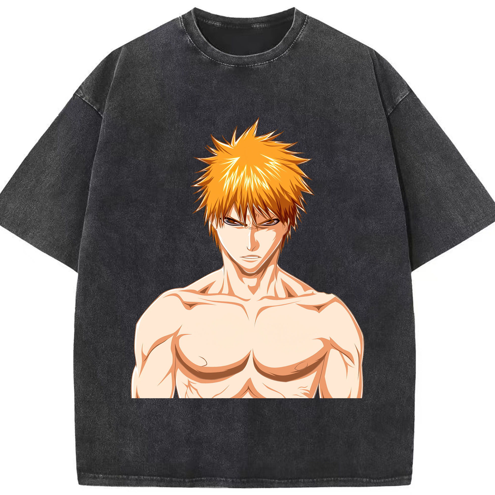 （画像用） ブリーチ 黒崎一護（くろさき いちご）BLEACH Kurosaki Ichigo 綿100% ヴィンテージ風 半袖Tシャツ（フロントプリント）