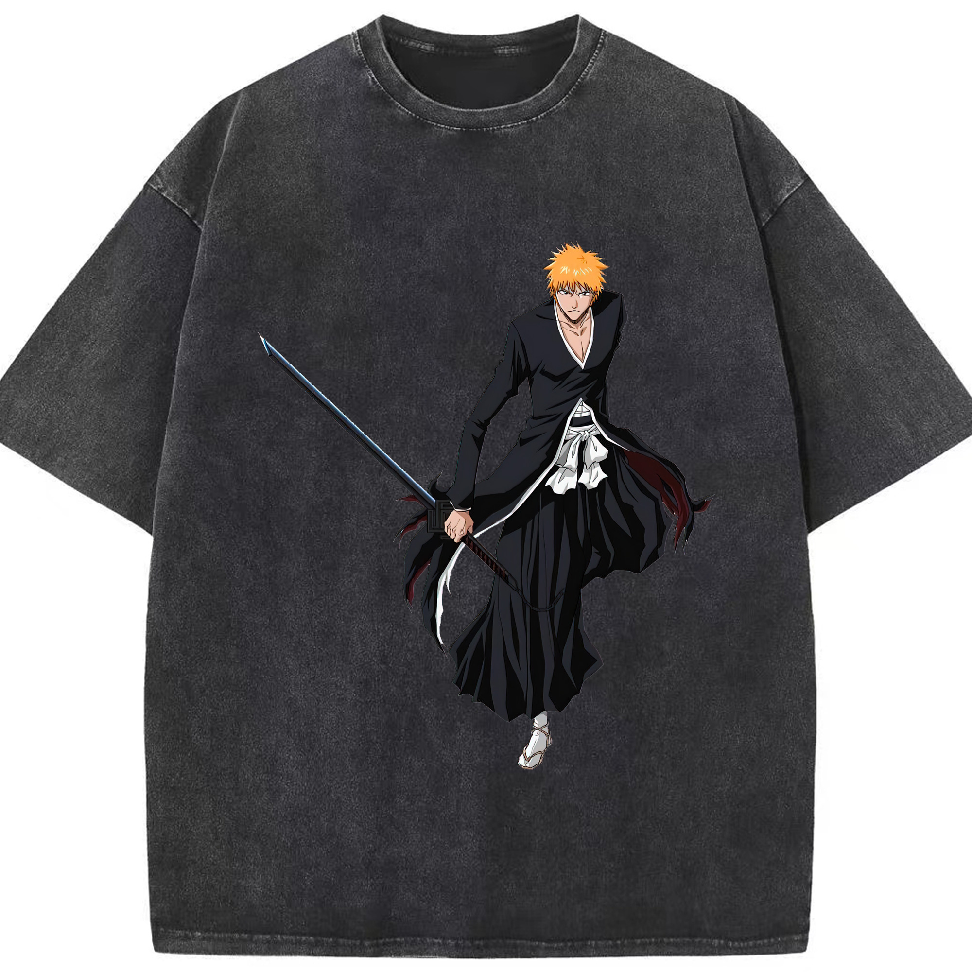 （画像用） ブリーチ 黒崎一護（くろさき いちご）BLEACH Kurosaki Ichigo 綿100% ヴィンテージ風 半袖Tシャツ（フロントプリント）