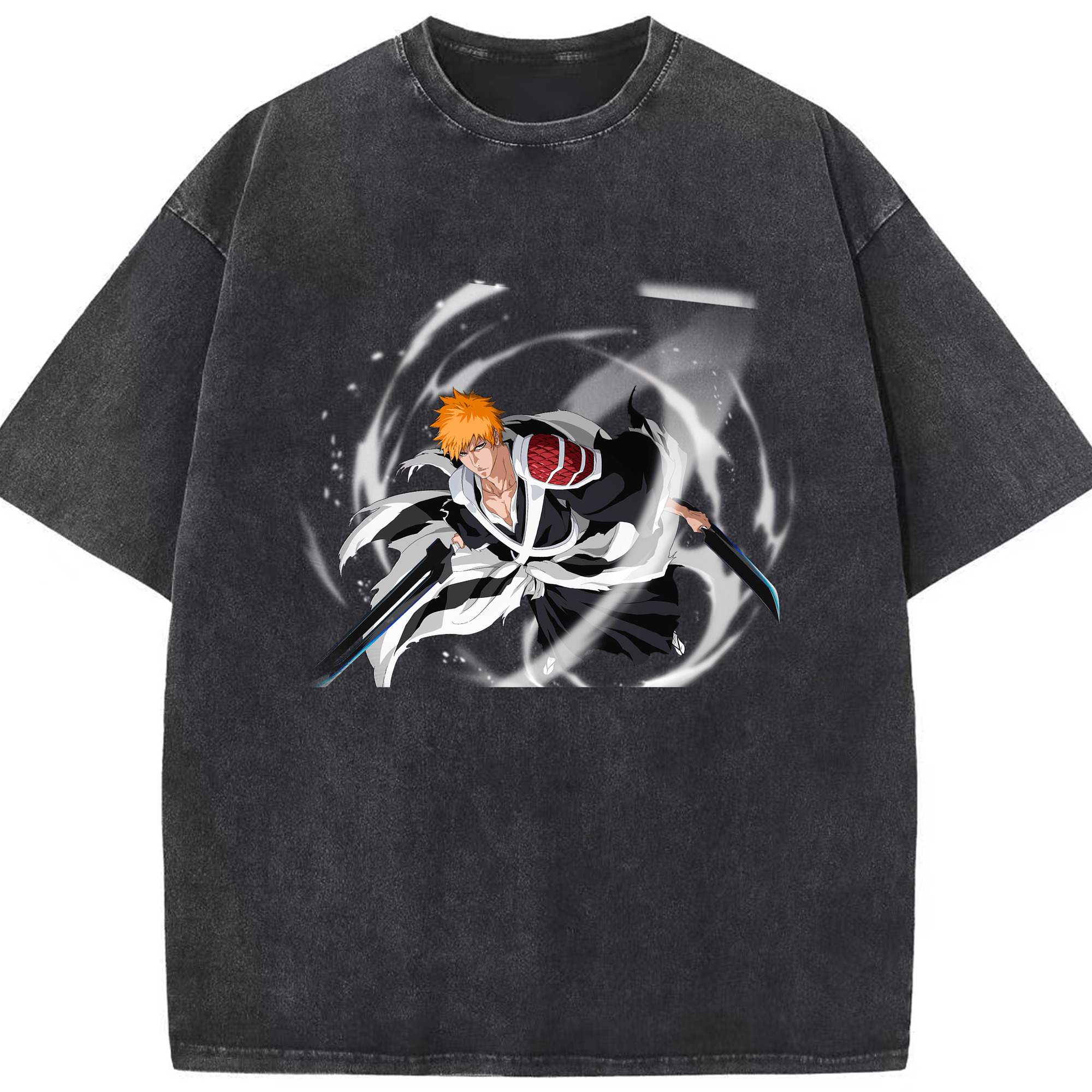 （画像用） ブリーチ 黒崎一護（くろさき いちご）BLEACH Kurosaki Ichigo 綿100% ヴィンテージ風 半袖Tシャツ（フロントプリント）