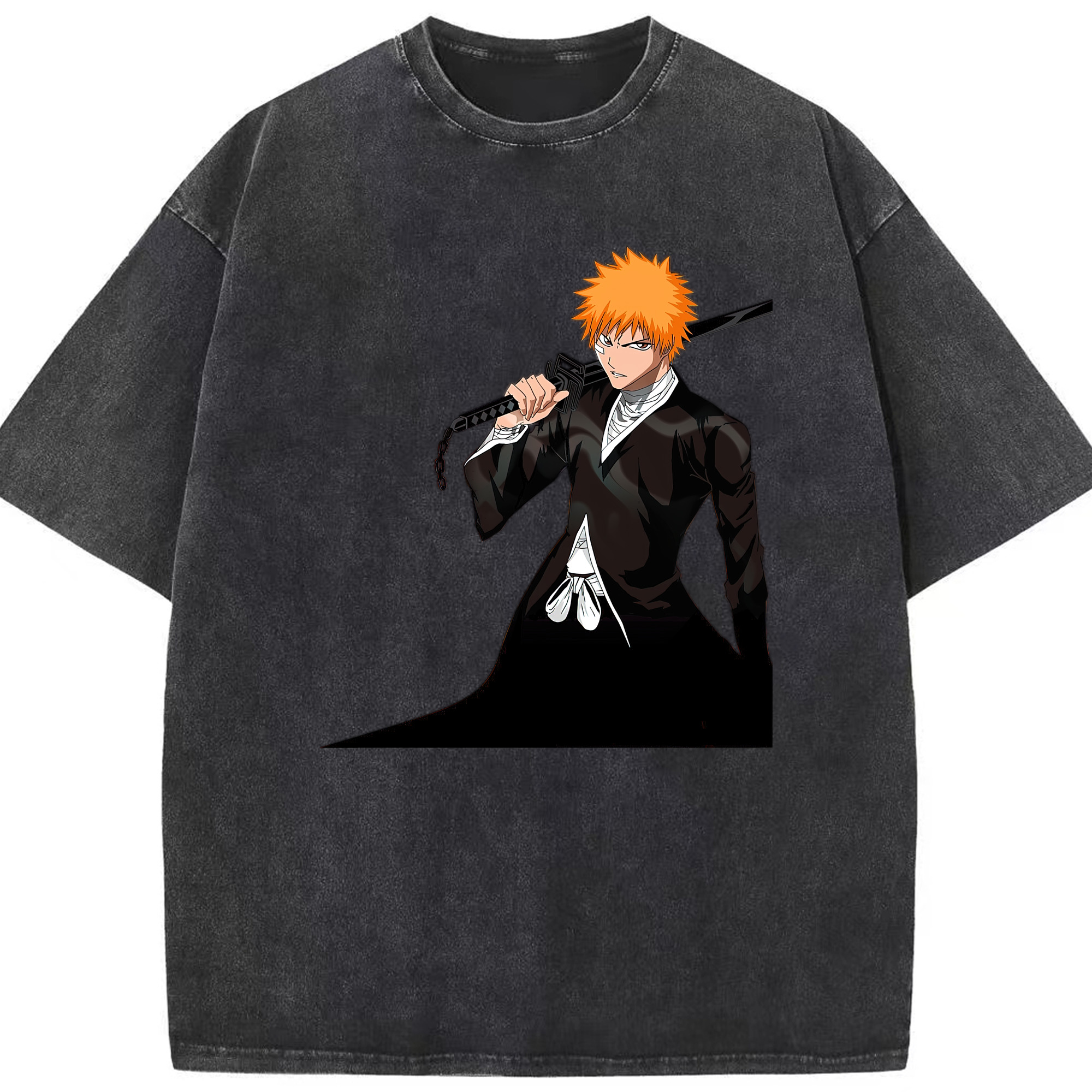 （画像用） ブリーチ 黒崎一護（くろさき いちご）BLEACH Kurosaki Ichigo 綿100% ヴィンテージ風 半袖Tシャツ（フロントプリント）