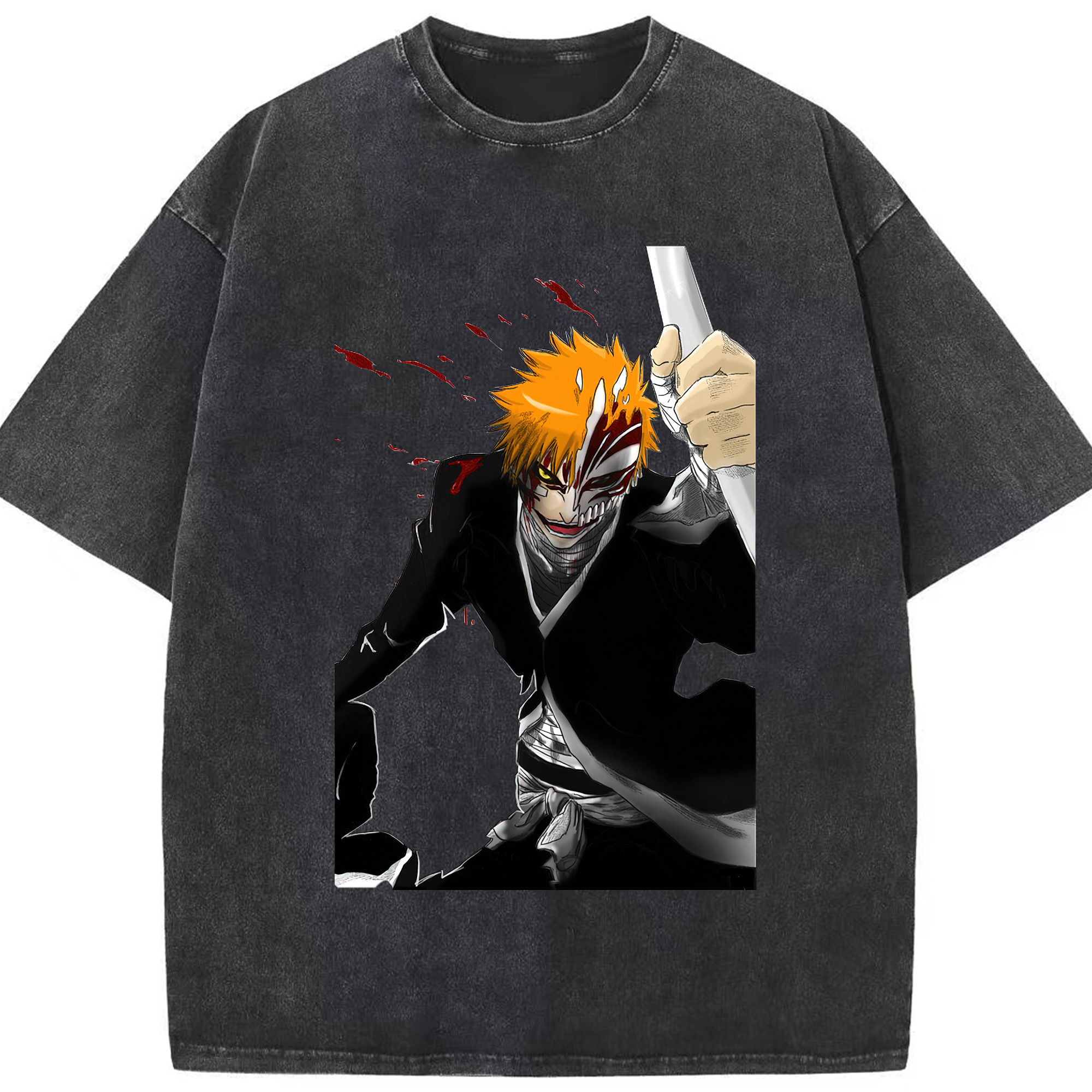 （画像用） ブリーチ 黒崎一護（くろさき いちご）BLEACH Kurosaki Ichigo 綿100% ヴィンテージ風 半袖Tシャツ（フロントプリント）