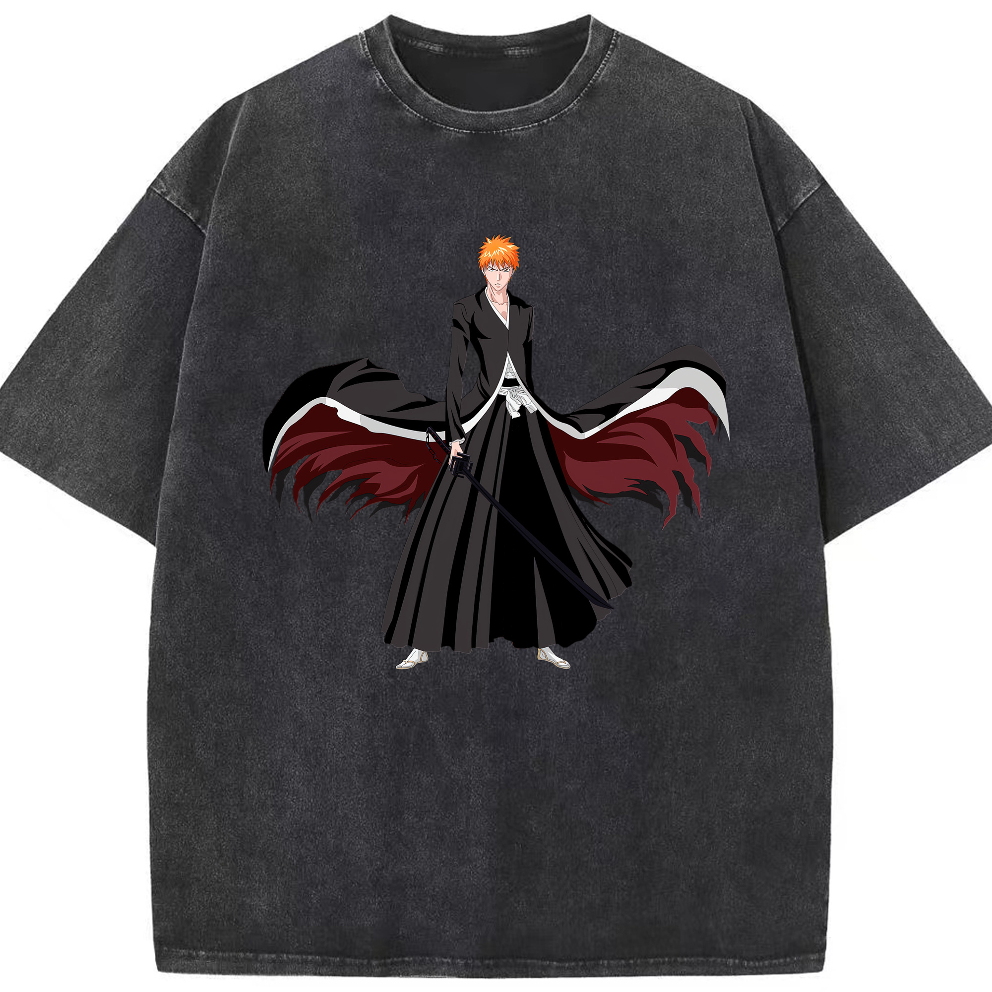 （画像用） ブリーチ 黒崎一護（くろさき いちご）BLEACH Kurosaki Ichigo 綿100% ヴィンテージ風 半袖Tシャツ（フロントプリント）