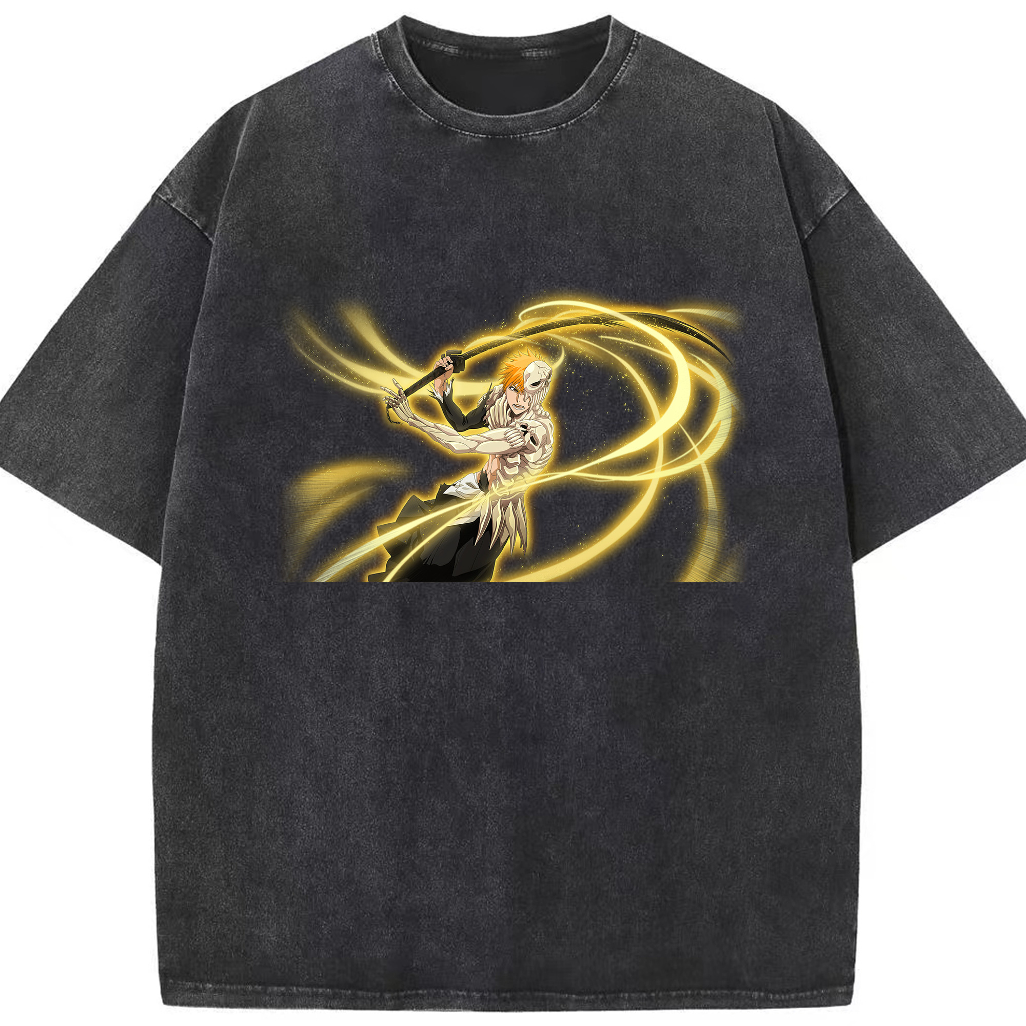 （画像用） ブリーチ 黒崎一護（くろさき いちご）BLEACH Kurosaki Ichigo 綿100% ヴィンテージ風 半袖Tシャツ（フロントプリント）