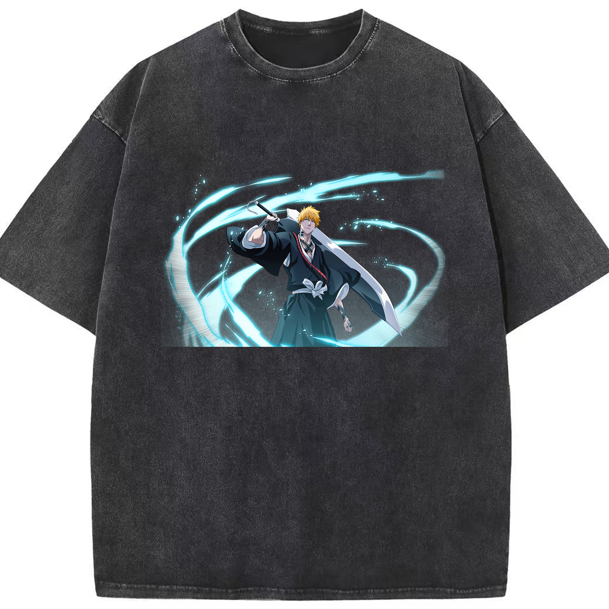 （画像用） ブリーチ 黒崎一護（くろさき いちご）BLEACH Kurosaki Ichigo 綿100% ヴィンテージ風 半袖Tシャツ（フロントプリント）
