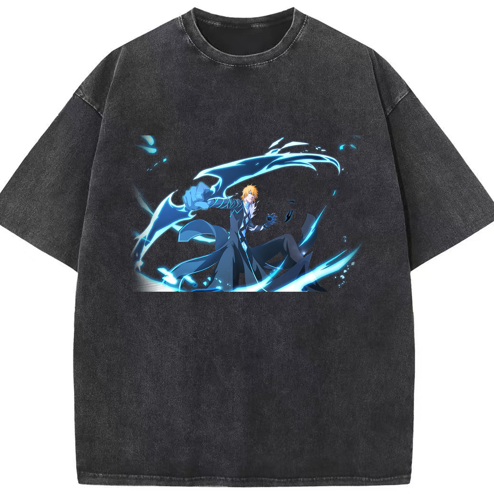 （画像用） ブリーチ 黒崎一護（くろさき いちご）BLEACH Kurosaki Ichigo 綿100% ヴィンテージ風 半袖Tシャツ（フロントプリント）