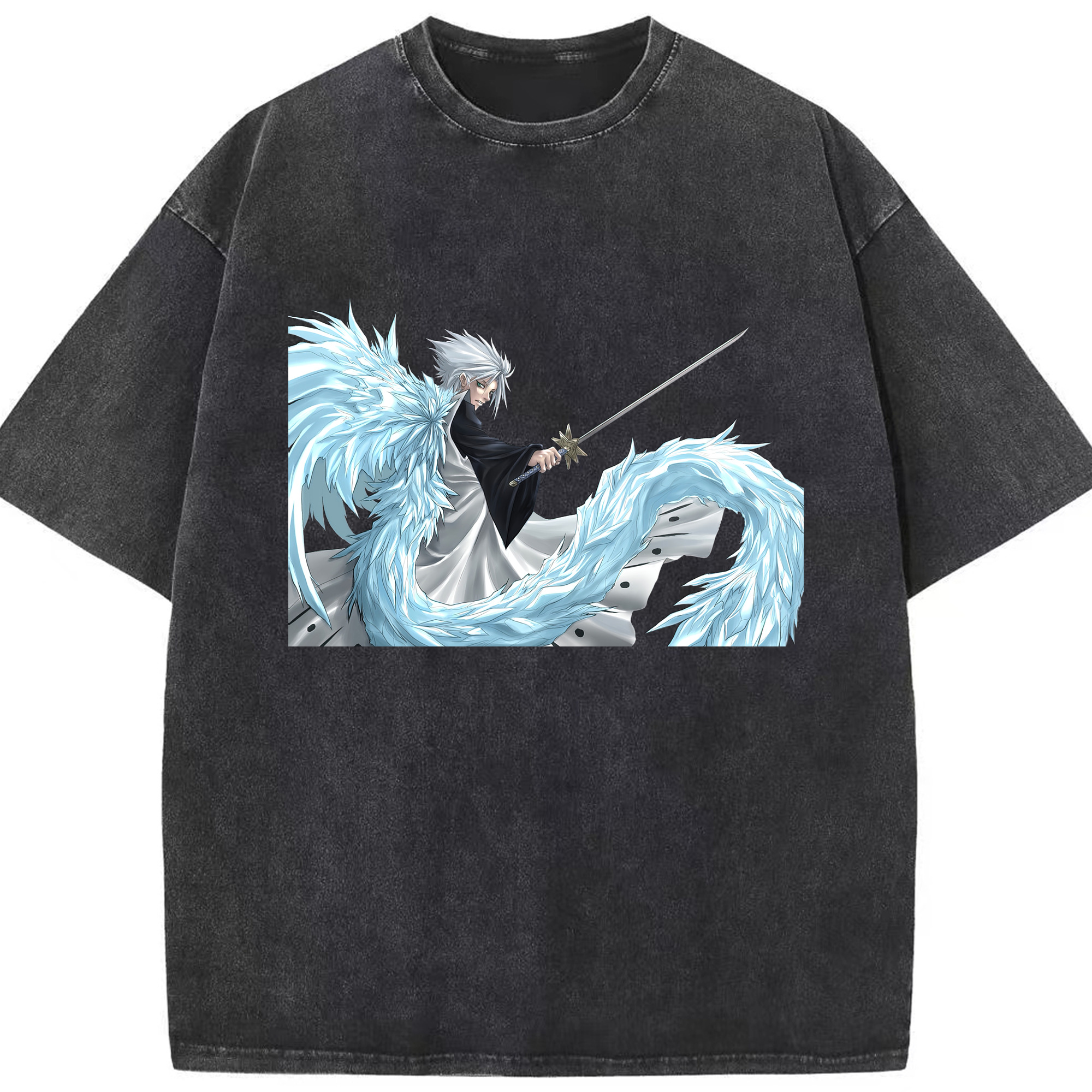 （画像用） ブリーチ 日番谷冬獅郎（ひつがや とうしろう） BLEACH Hitsugaya Toushirou 綿100% ヴィンテージ風 半袖Tシャツ（フロントプリント）