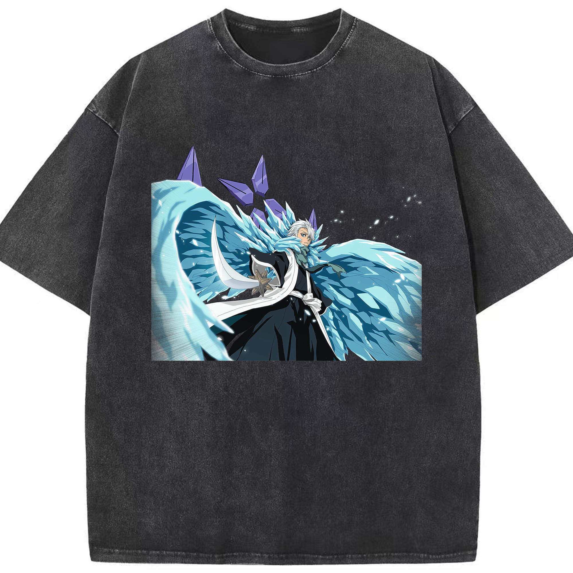 （画像用） ブリーチ 日番谷冬獅郎（ひつがや とうしろう） BLEACH Hitsugaya Toushirou 綿100% ヴィンテージ風 半袖Tシャツ（フロントプリント）