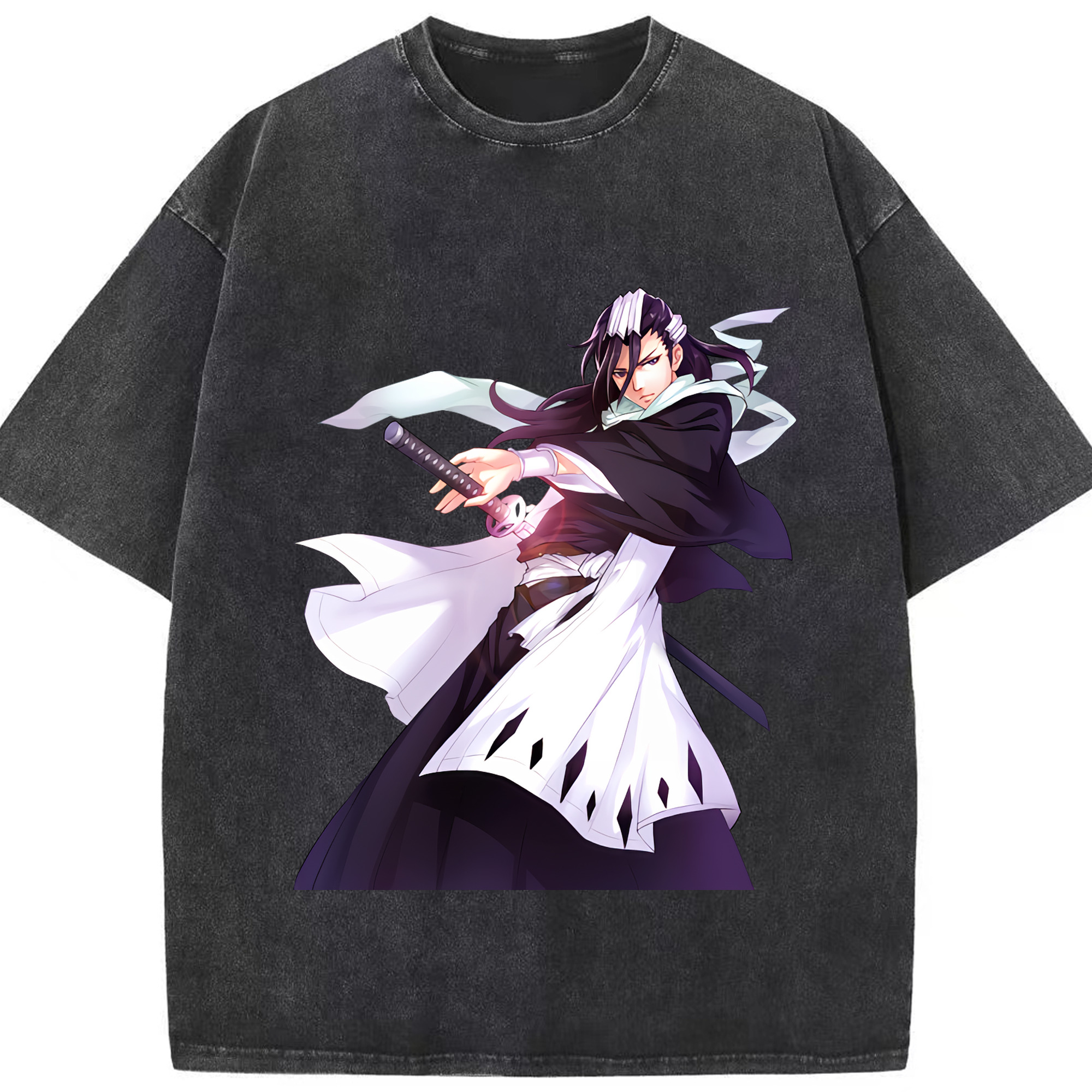 （画像用） ブリーチ くちき びゃくや BLEACH Kuchiki Byakuya 綿100% ヴィンテージ風 半袖Tシャツ（フロントプリント）