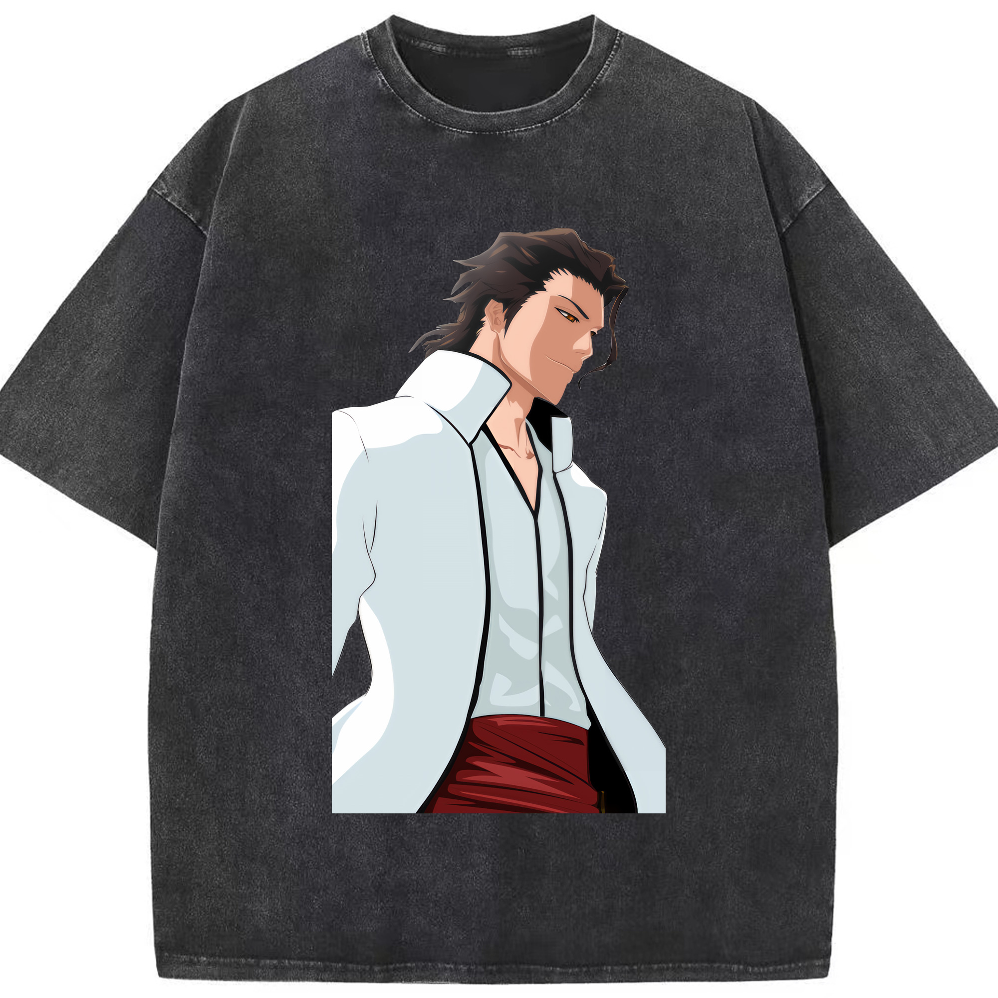 （画像用） ブリーチ 藍染 惣右介（あいぜん そうすけ） BLEACH Aizen Sousuke 綿100% ヴィンテージ風 半袖Tシャツ（フロントプリント）