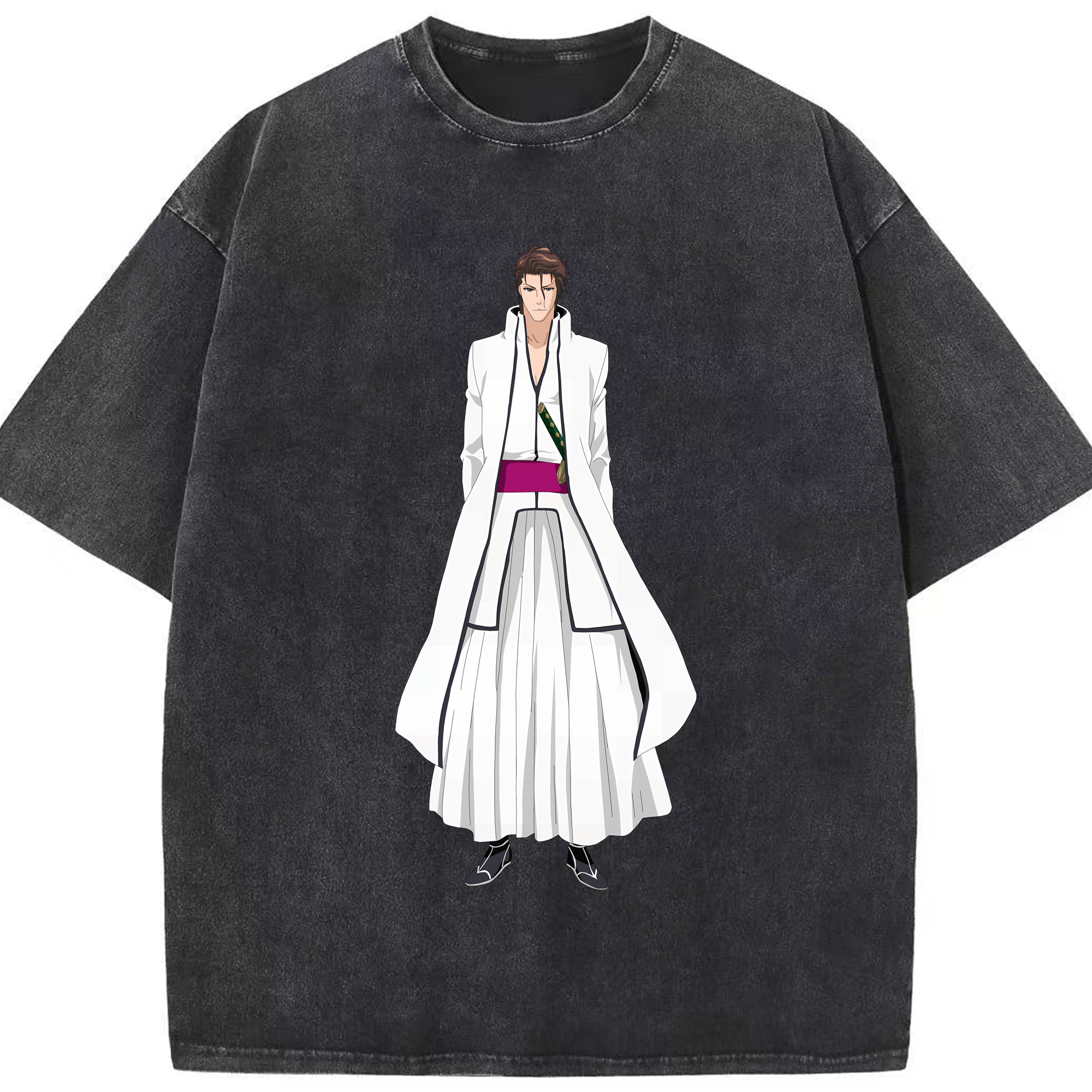 （画像用） ブリーチ 藍染 惣右介（あいぜん そうすけ） BLEACH Aizen Sousuke 綿100% ヴィンテージ風 半袖Tシャツ（フロントプリント）