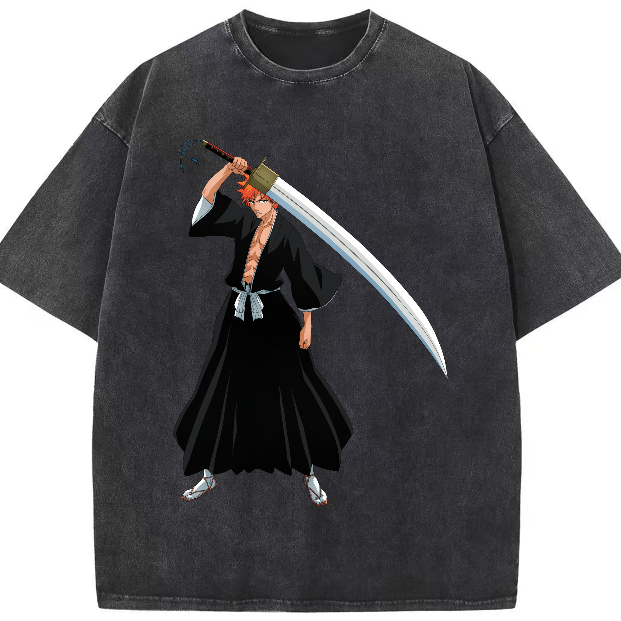（画像用） ブリーチ 黒崎一護（くろさき いちご）BLEACH Kurosaki Ichigo 綿100% ヴィンテージ風 半袖Tシャツ（フロントプリント）
