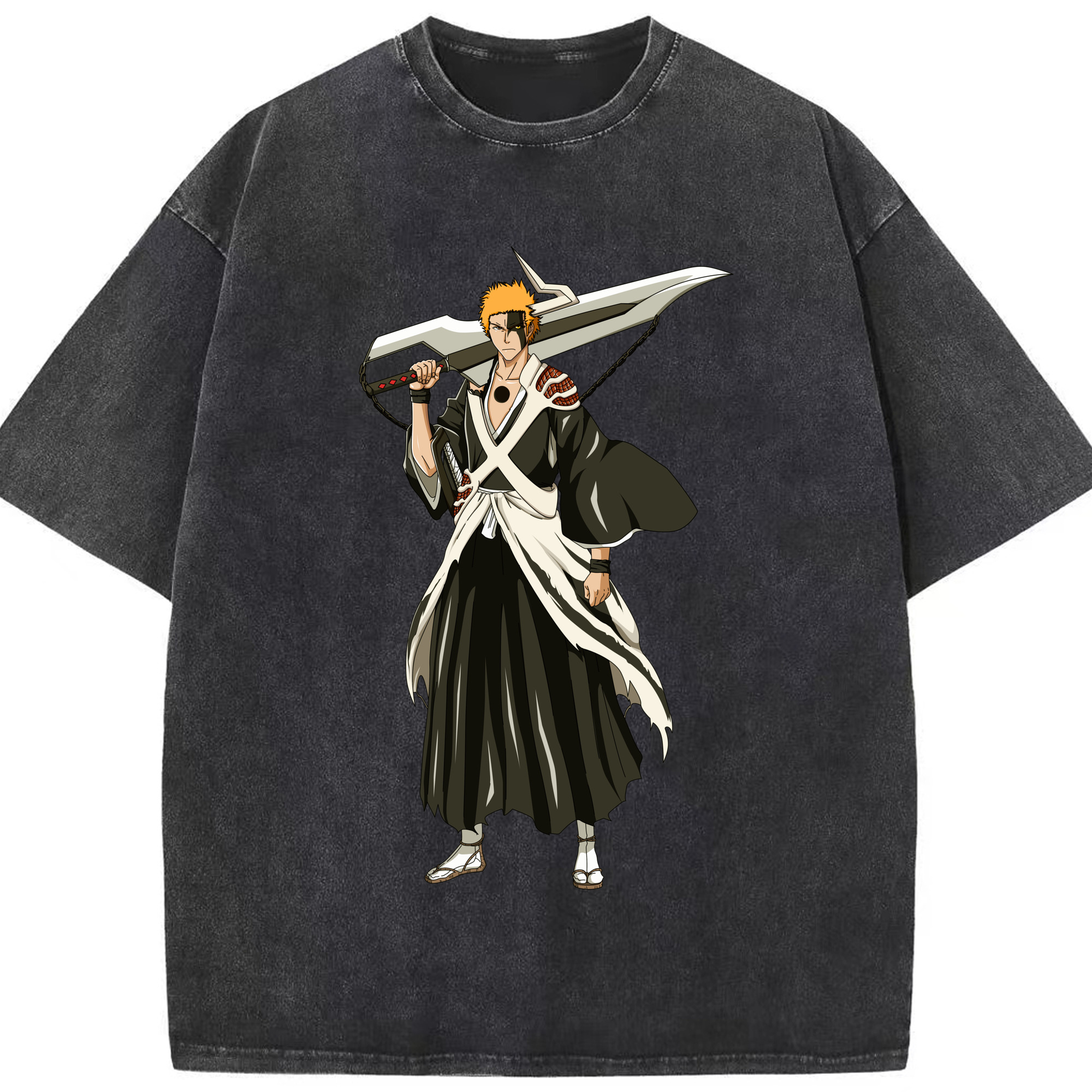 （画像用） ブリーチ 黒崎一護（くろさき いちご）BLEACH Kurosaki Ichigo 綿100% ヴィンテージ風 半袖Tシャツ（フロントプリント）