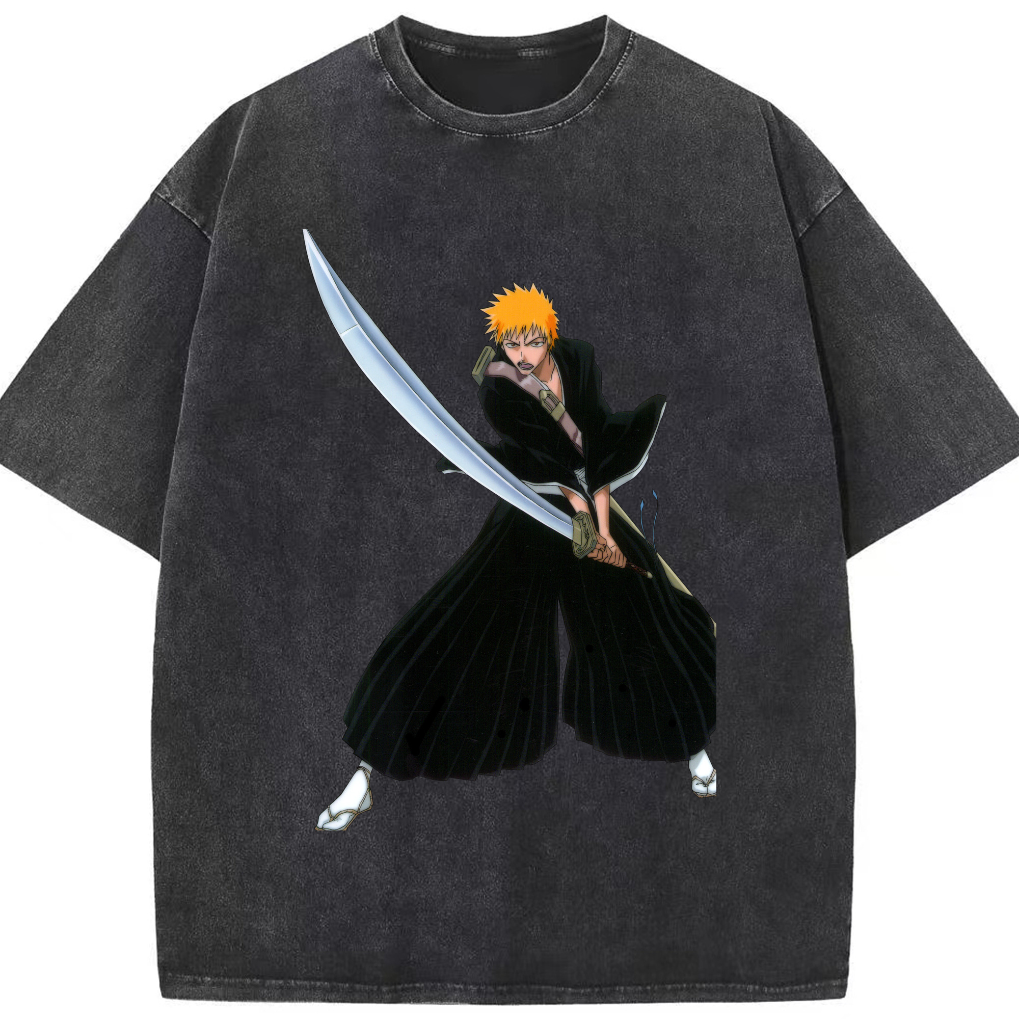 （画像用） ブリーチ 黒崎一護（くろさき いちご）BLEACH Kurosaki Ichigo 綿100% ヴィンテージ風 半袖Tシャツ（フロントプリント）