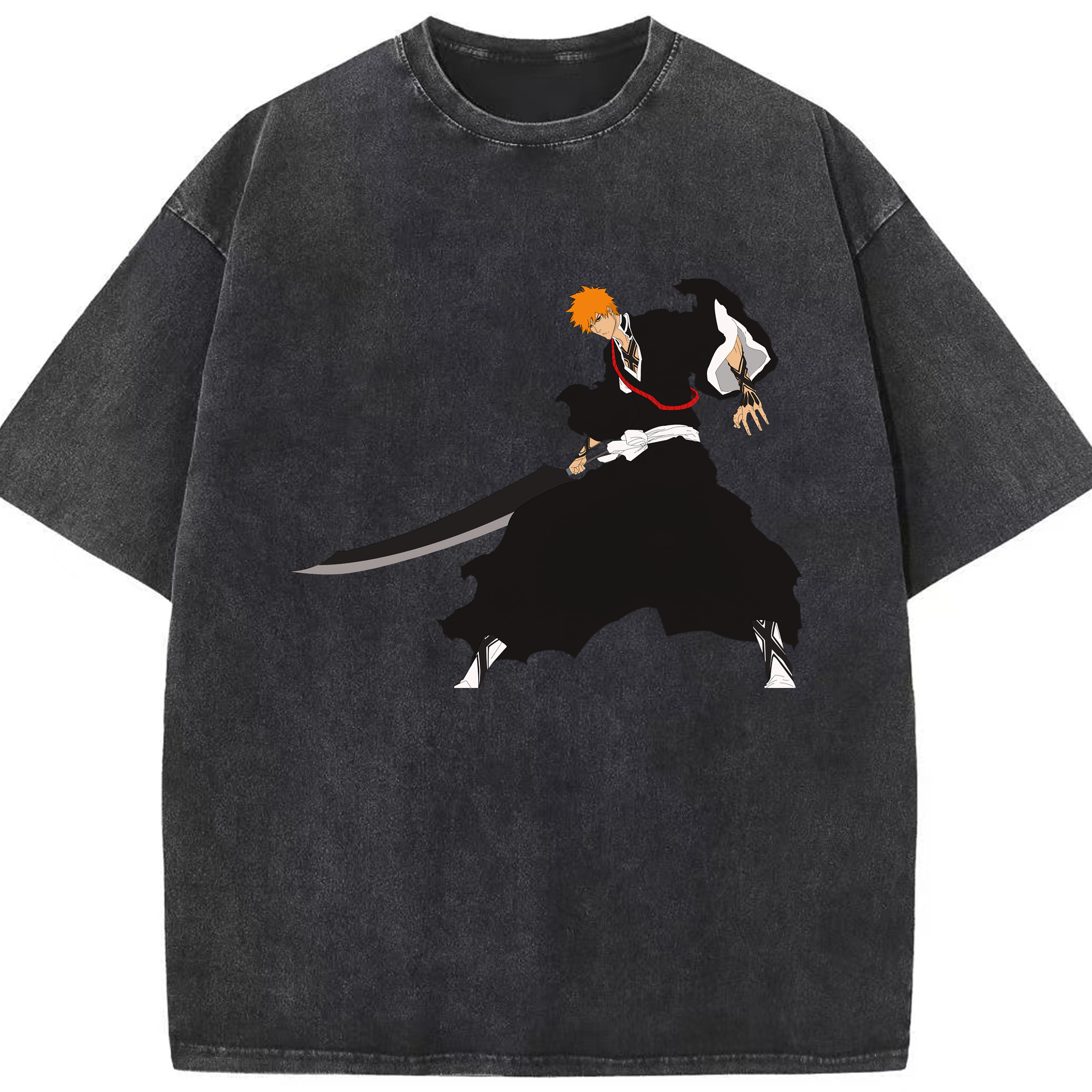 （画像用） ブリーチ 黒崎一護（くろさき いちご）BLEACH Kurosaki Ichigo 綿100% ヴィンテージ風 半袖Tシャツ（フロントプリント）