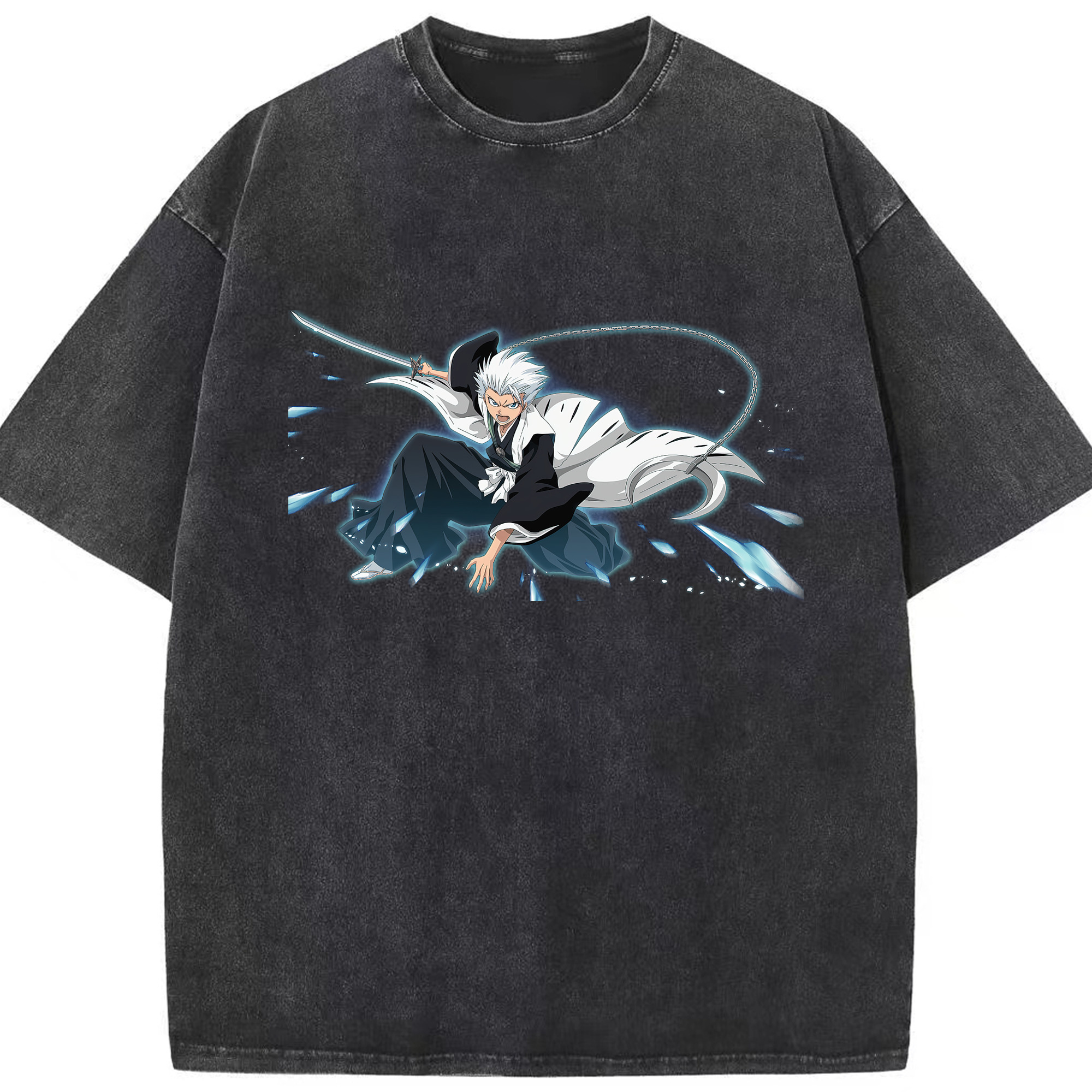 （画像用） ブリーチ 日番谷冬獅郎（ひつがや とうしろう） BLEACH Hitsugaya Toushirou 綿100% ヴィンテージ風 半袖Tシャツ（フロントプリント）