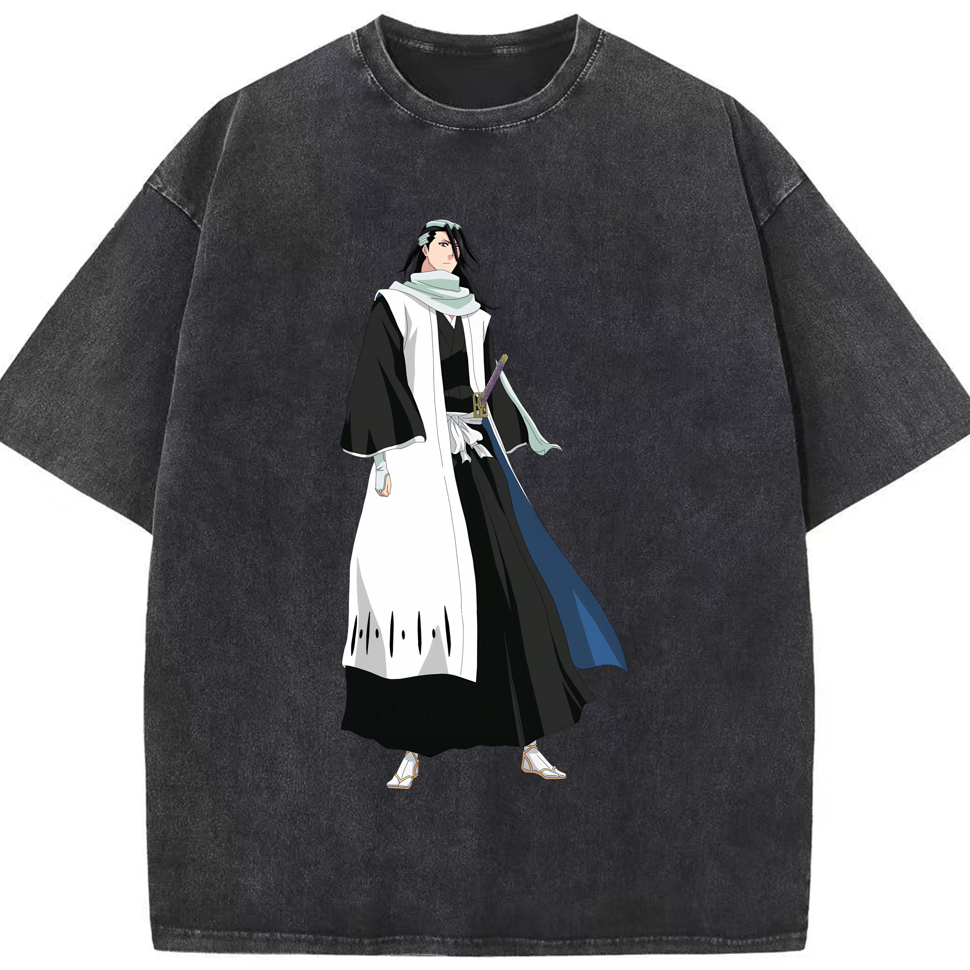 （画像用） ブリーチ くちき びゃくや BLEACH Kuchiki Byakuya 綿100% ヴィンテージ風 半袖Tシャツ（フロントプリント）