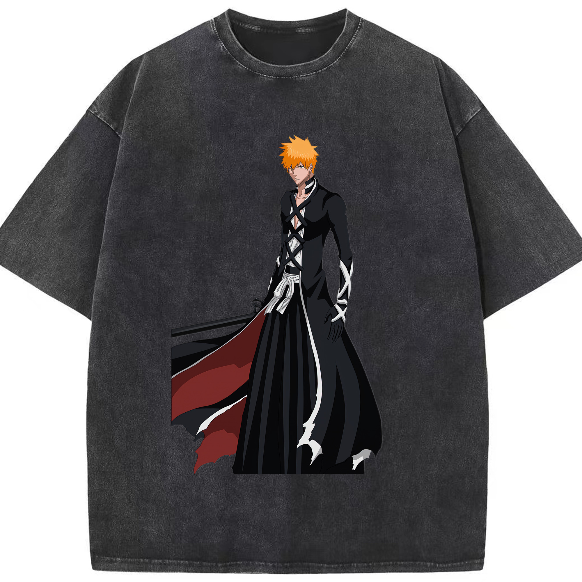 （画像用） ブリーチ 黒崎一護（くろさき いちご）BLEACH Kurosaki Ichigo 綿100% ヴィンテージ風 半袖Tシャツ（フロントプリント）
