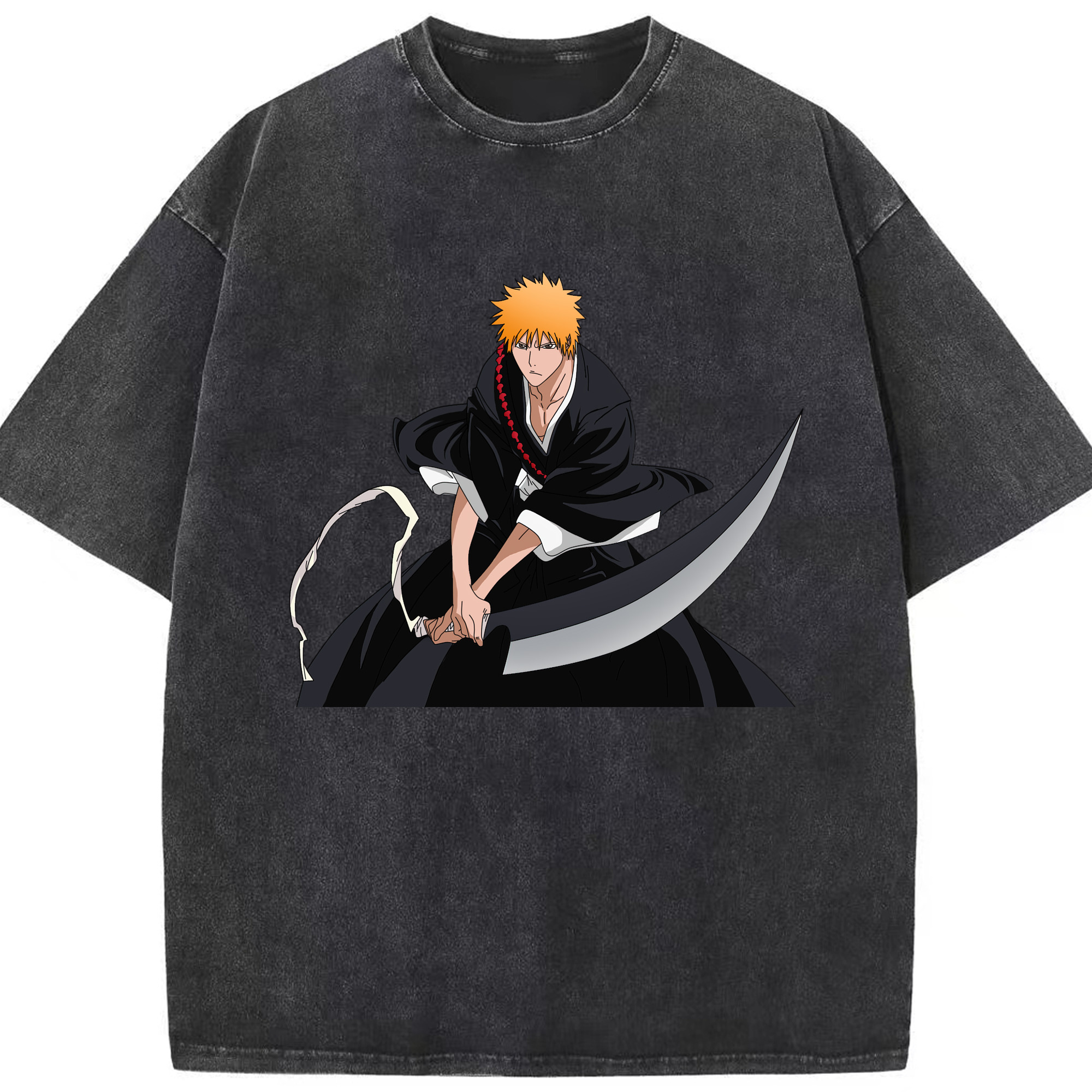 （画像用） ブリーチ 黒崎一護（くろさき いちご）BLEACH Kurosaki Ichigo 綿100% ヴィンテージ風 半袖Tシャツ（フロントプリント）