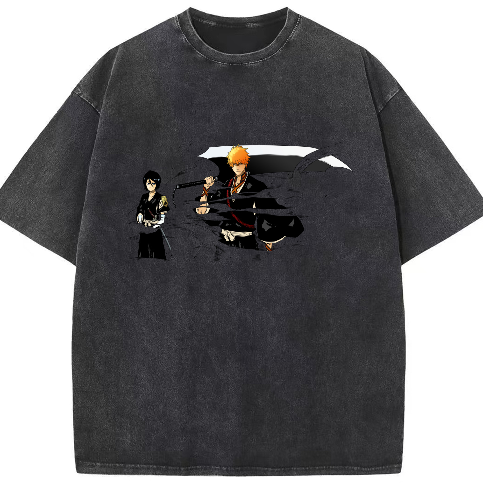 （画像用） ブリーチ 黒崎一護（くろさき いちご）BLEACH Kurosaki Ichigo 綿100% ヴィンテージ風 半袖Tシャツ（フロントプリント）