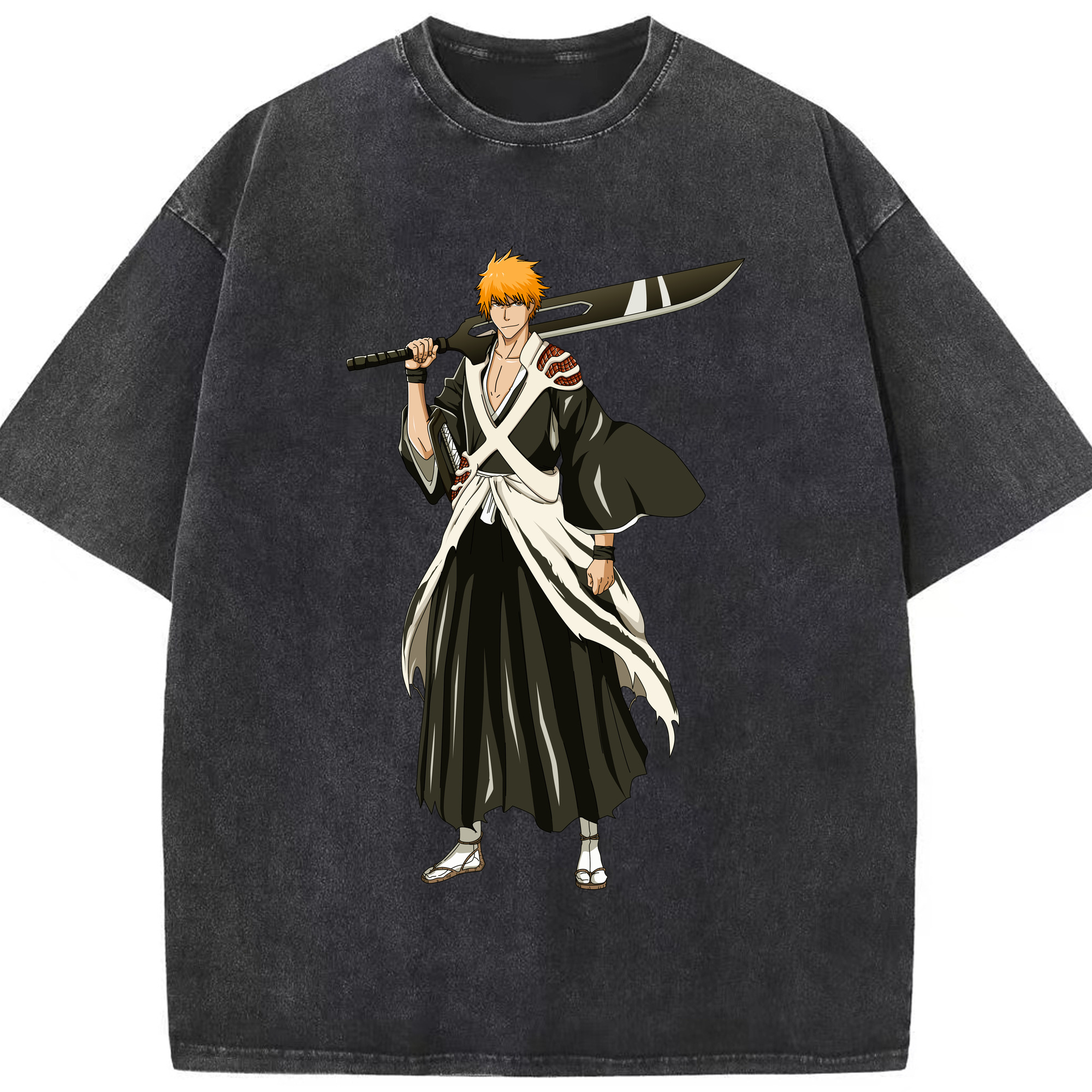 （画像用） ブリーチ 黒崎一護（くろさき いちご）BLEACH Kurosaki Ichigo 綿100% ヴィンテージ風 半袖Tシャツ（フロントプリント）