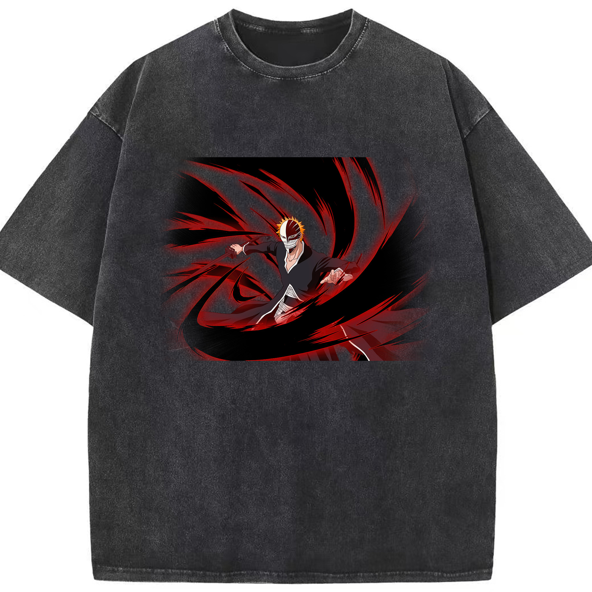 （画像用） ブリーチ 黒崎一護（くろさき いちご）BLEACH Kurosaki Ichigo 綿100% ヴィンテージ風 半袖Tシャツ（フロントプリント）