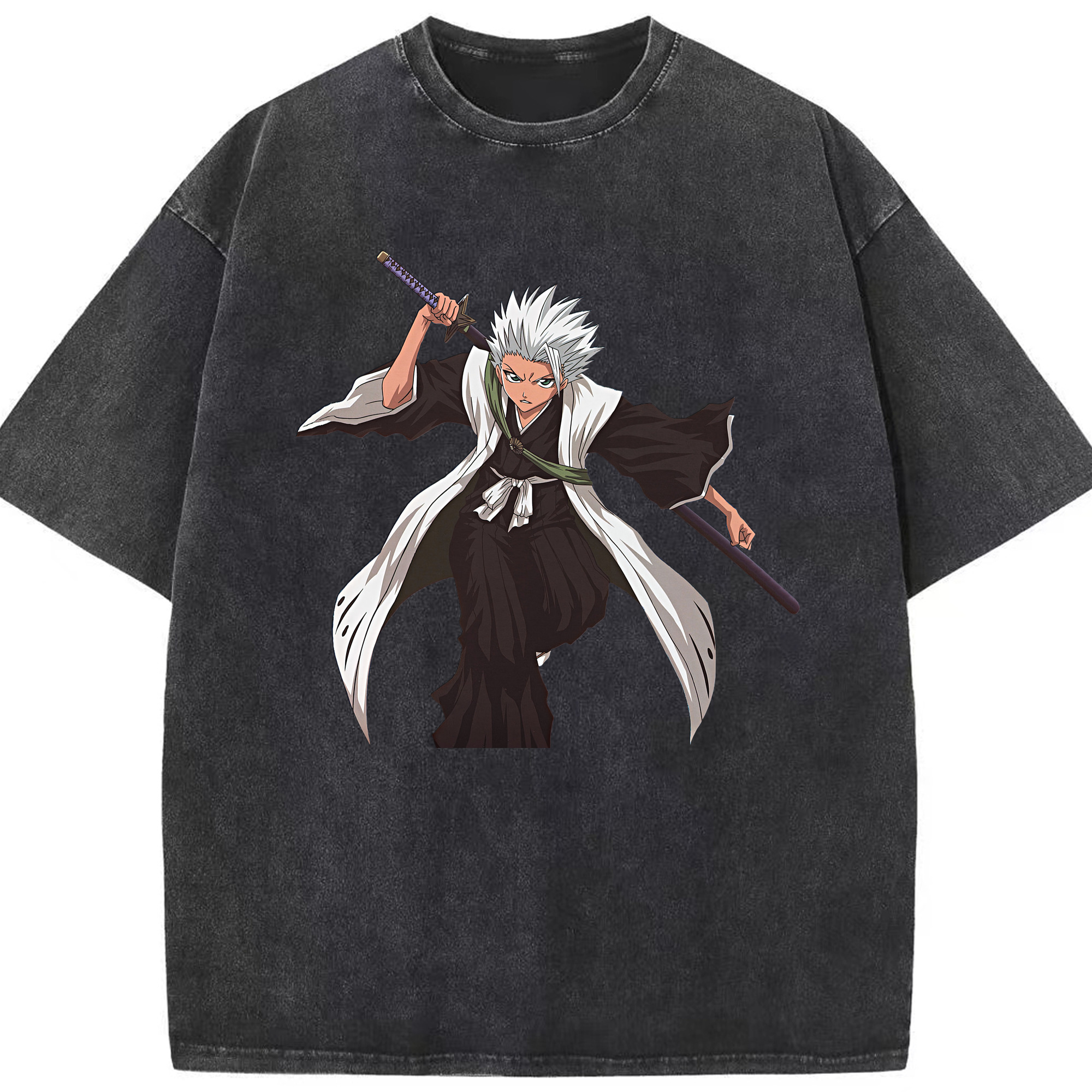（画像用） ブリーチ 日番谷冬獅郎（ひつがや とうしろう） BLEACH Hitsugaya Toushirou 綿100% ヴィンテージ風 半袖Tシャツ（フロントプリント）