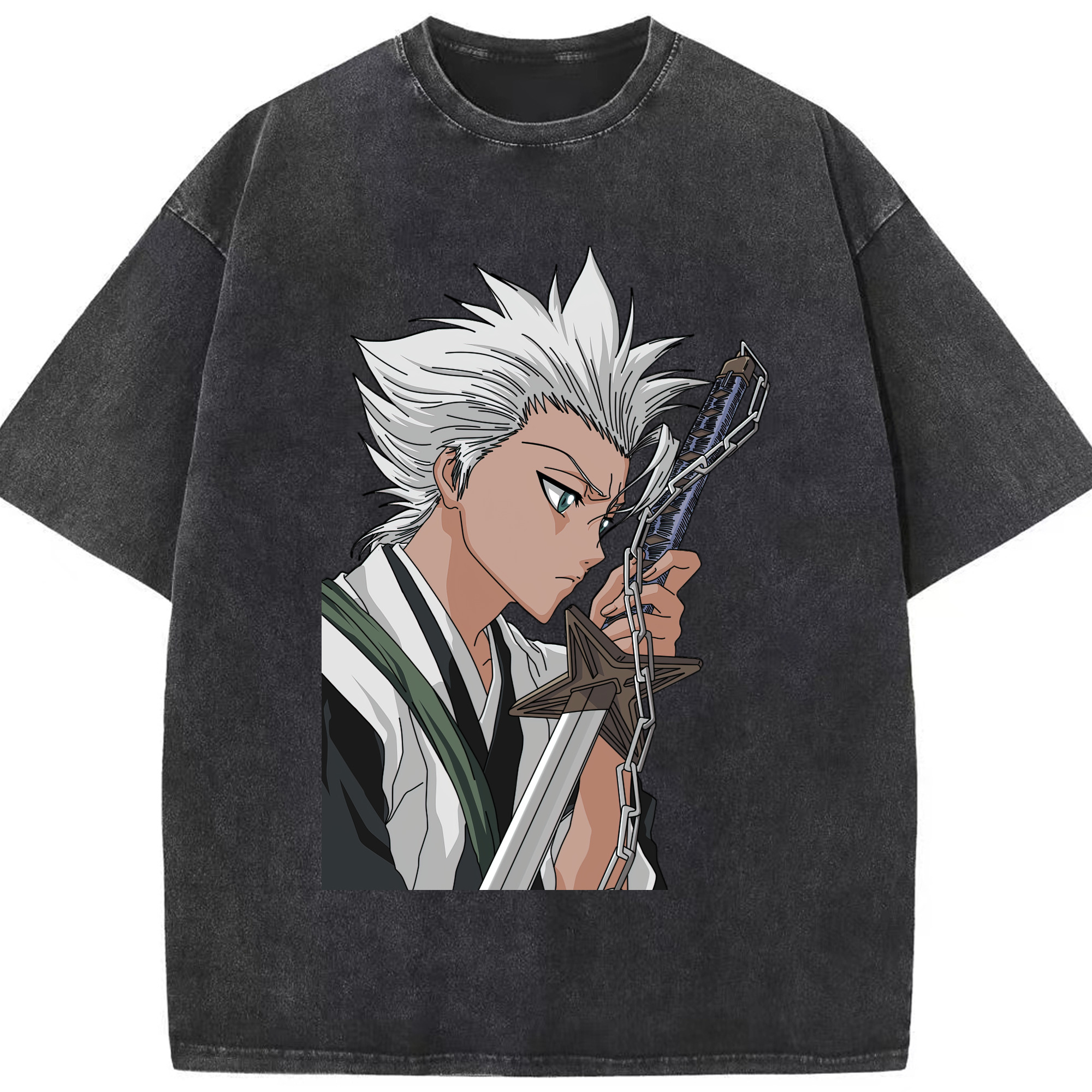 （画像用） ブリーチ 日番谷冬獅郎（ひつがや とうしろう） BLEACH Hitsugaya Toushirou 綿100% ヴィンテージ風 半袖Tシャツ（フロントプリント）