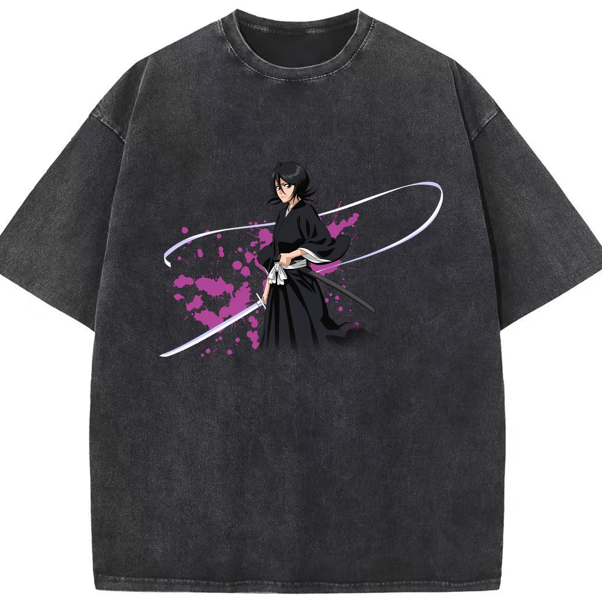 （画像用） ブリーチ 朽木ルキア BLEACH Kuchiki Rukia 綿100% ヴィンテージ風 半袖Tシャツ（フロントプリント）